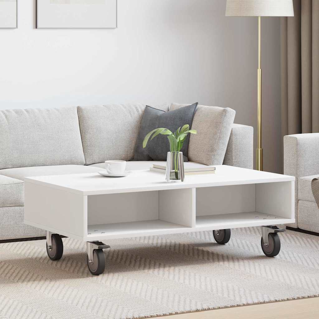 vidaXL Κομοδίνο με τροχούς Λευκό 90 x 50 x 30 cm Επεξεργασμένο ξύλο