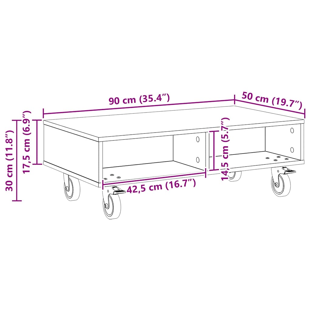 vidaXL Κομοδίνο με τροχούς Λευκό 90 x 50 x 30 cm Επεξεργασμένο ξύλο