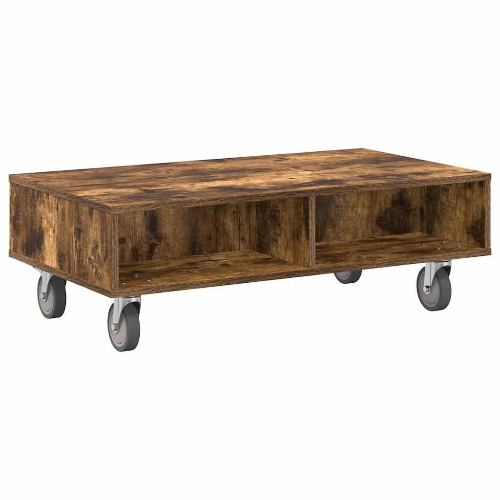 vidaXL Κομοδίνο με τροχούς Καπνιστό Δρύς 90 x 50 x 30 cm