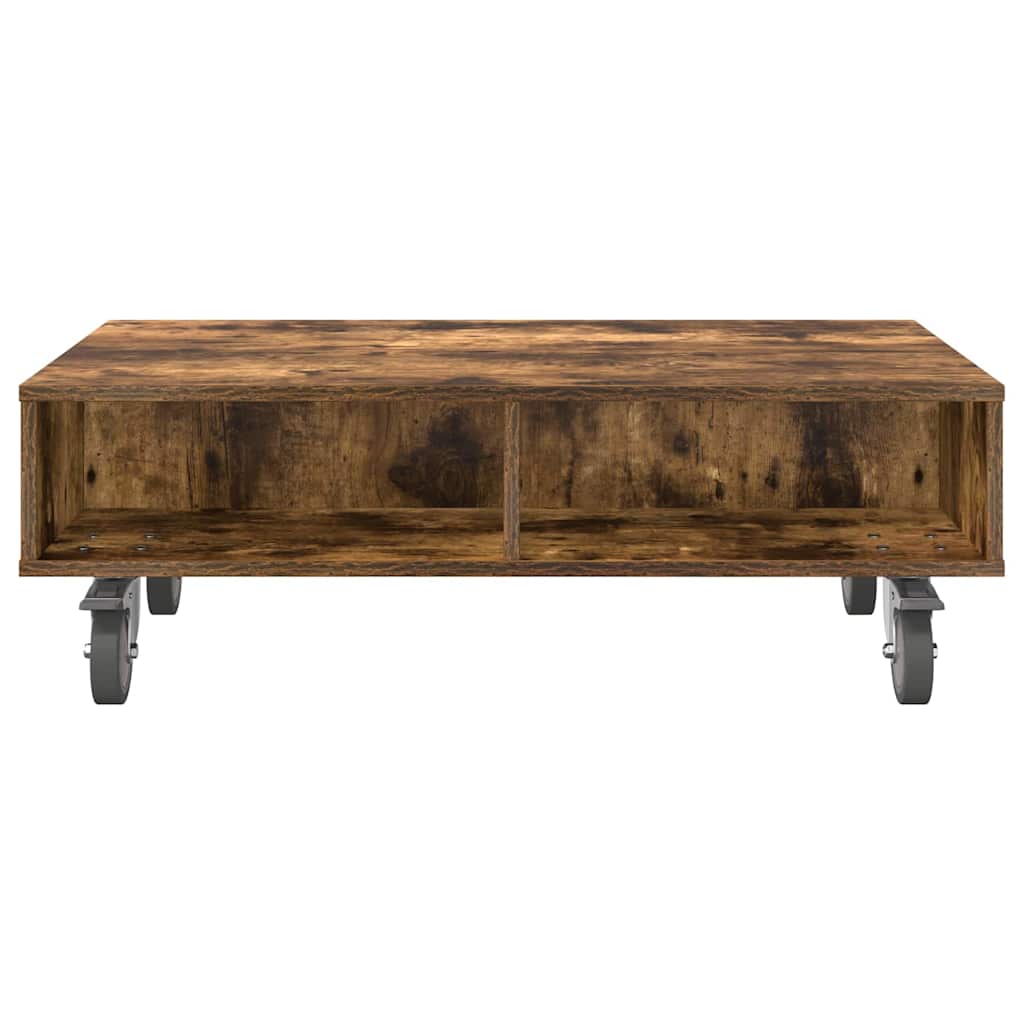 vidaXL Κομοδίνο με τροχούς Καπνιστό Δρύς 90 x 50 x 30 cm