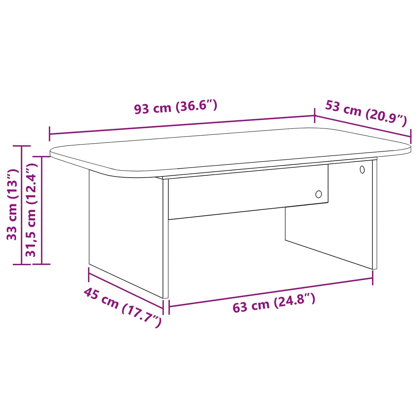 vidaXL Τραπεζάκι σαλονιού Μαύρο 93 x 53 x 33 εκ Επεξεργασμένο ξύλο