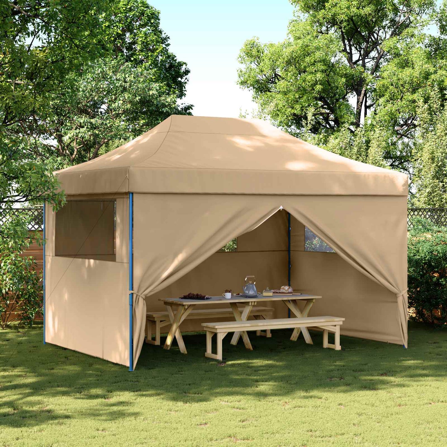 vidaXL Σκηνή Πάρτυ Μπεζ 279 x 410 x 315 εκ. Ύφασμα Όξφορντ