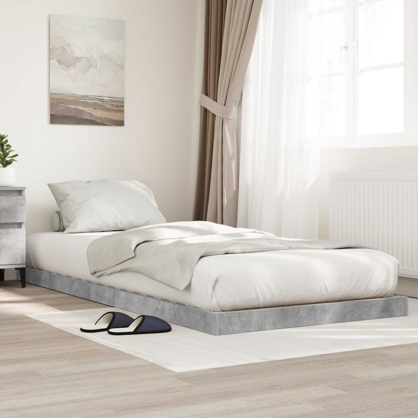 vidaXL Κρεβάτι δαπέδου Σκυρόδεμα Γκρι 75 x 190 cm Επεξεργασμένο ξύλο