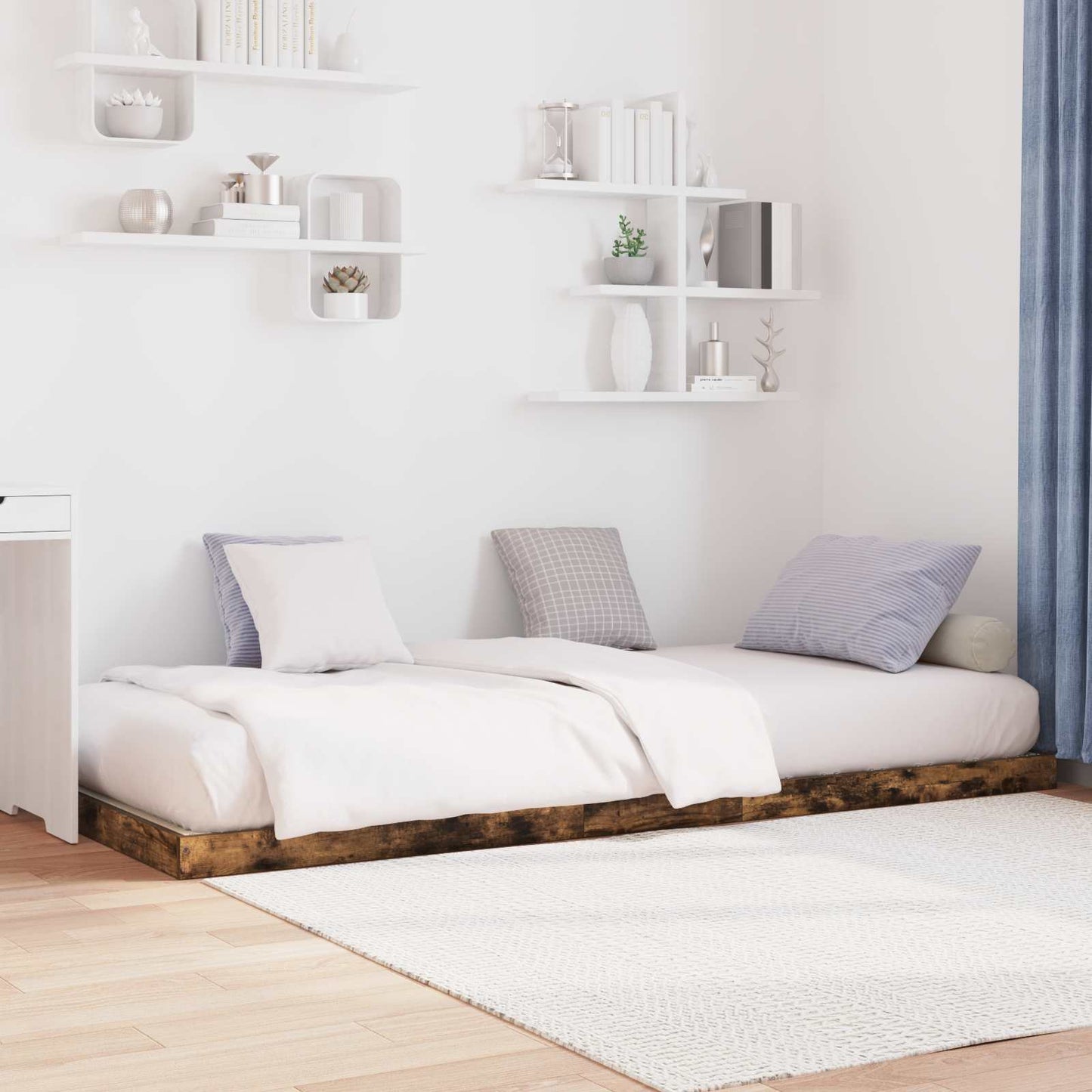 vidaXL Κρεβάτι δαπέδου Καπνιστό Δρύς 75 x 190 cm Επεξεργασμένο ξύλο