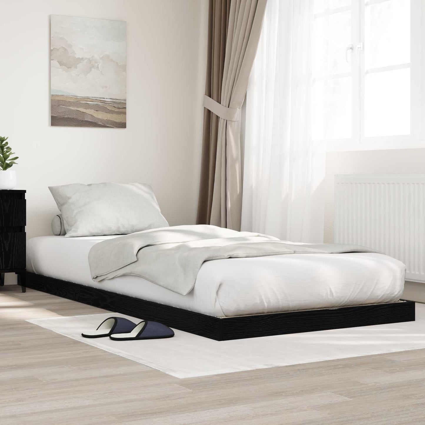 vidaXL Κρεβάτι δαπέδου Μαύρη Οξυά 80 x 200 cm Επεξεργασμένο ξύλο