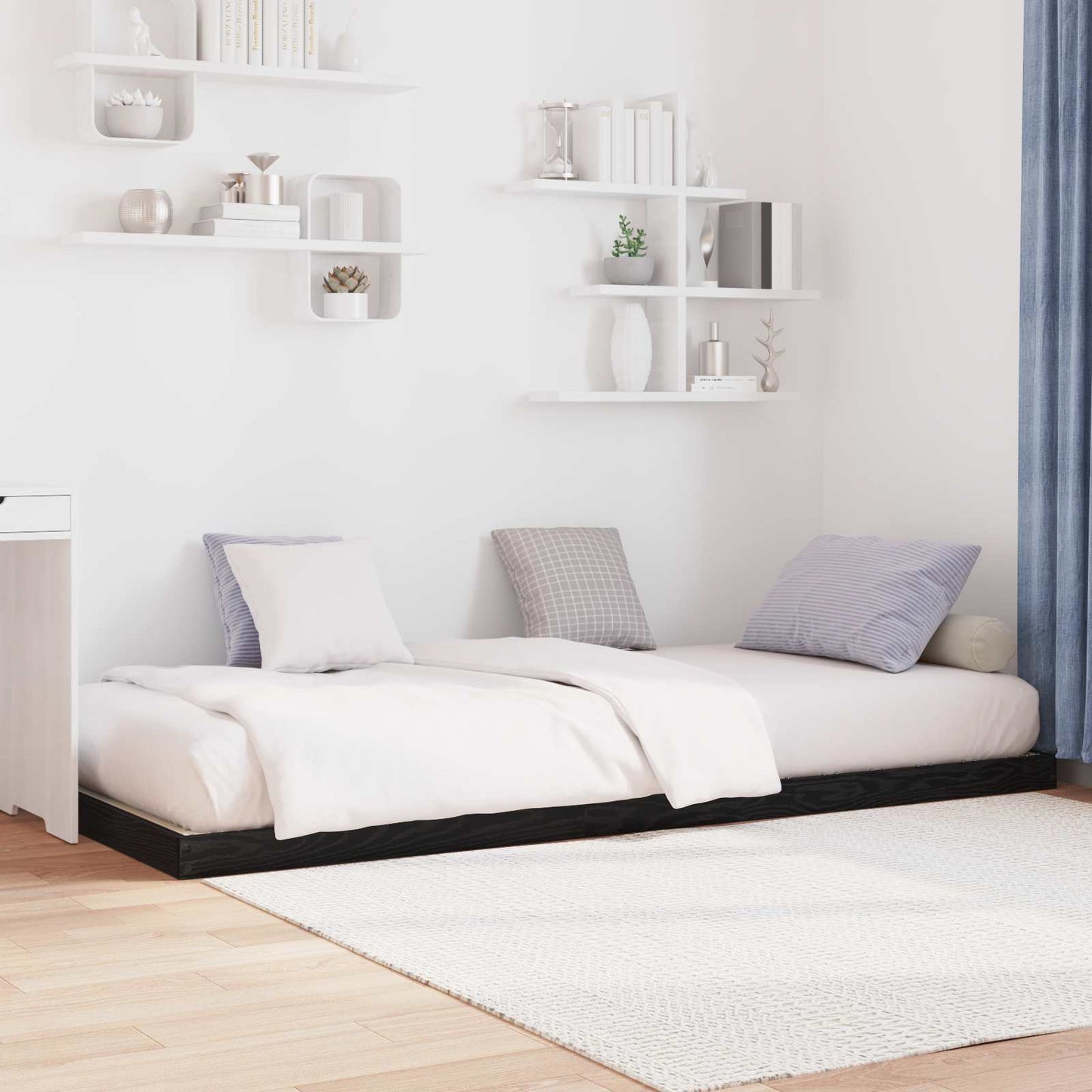 vidaXL Κρεβάτι δαπέδου Μαύρη Οξυά 80 x 200 cm Επεξεργασμένο ξύλο