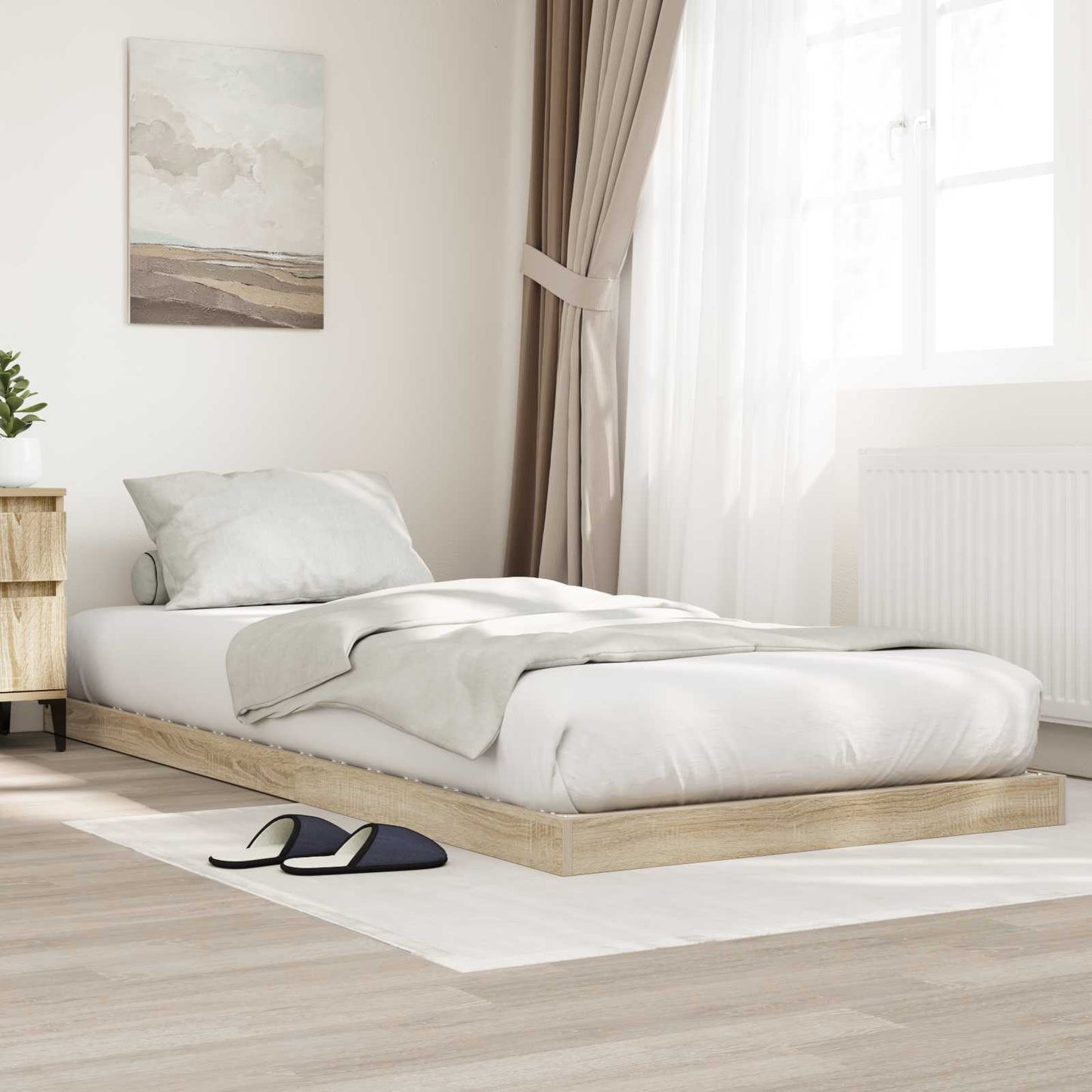 vidaXL Κρεβάτι δαπέδου Δρύς Sonoma 90 x 200 cm Επεξεργασμένο Ξύλο