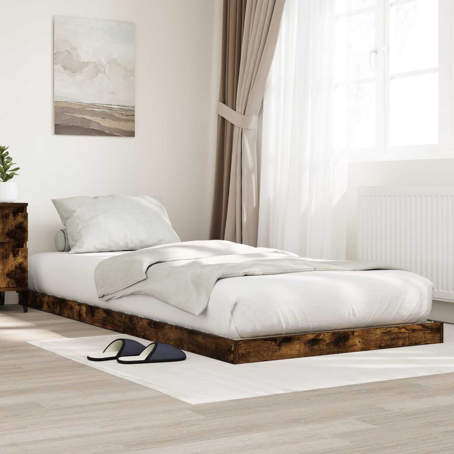 vidaXL Κρεβάτι δαπέδου Καπνιστό Δρύς 100 x 200 cm Επεξεργασμένο ξύλο