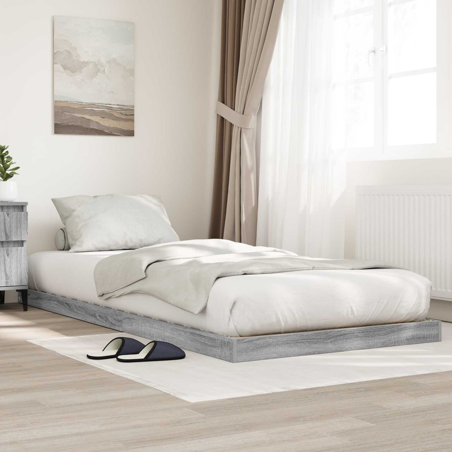 vidaXL Κρεβάτι δαπέδου Γκρίζο Σονομα 100 x 200 cm Επεξεργασμένο ξύλο