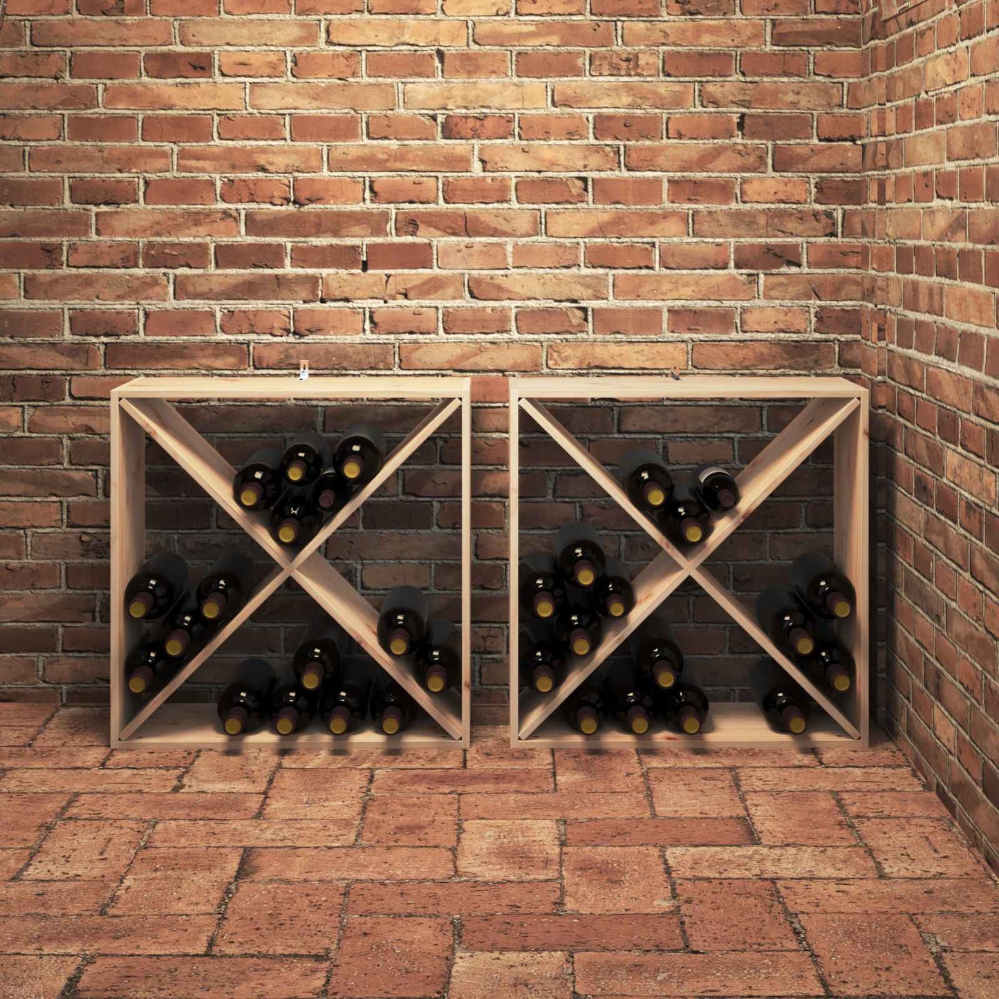 vidaXL Ράφι Κρασιού 2 pcs Φυσικό 62 x 25 x 62 cm Στερεά ξυλεία πεύκου