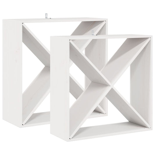 vidaXL Ράφι Κρασιού 2 τεμ. Λευκό 62 x 25 x 62 cm Στερεά ξυλεία πεύκου