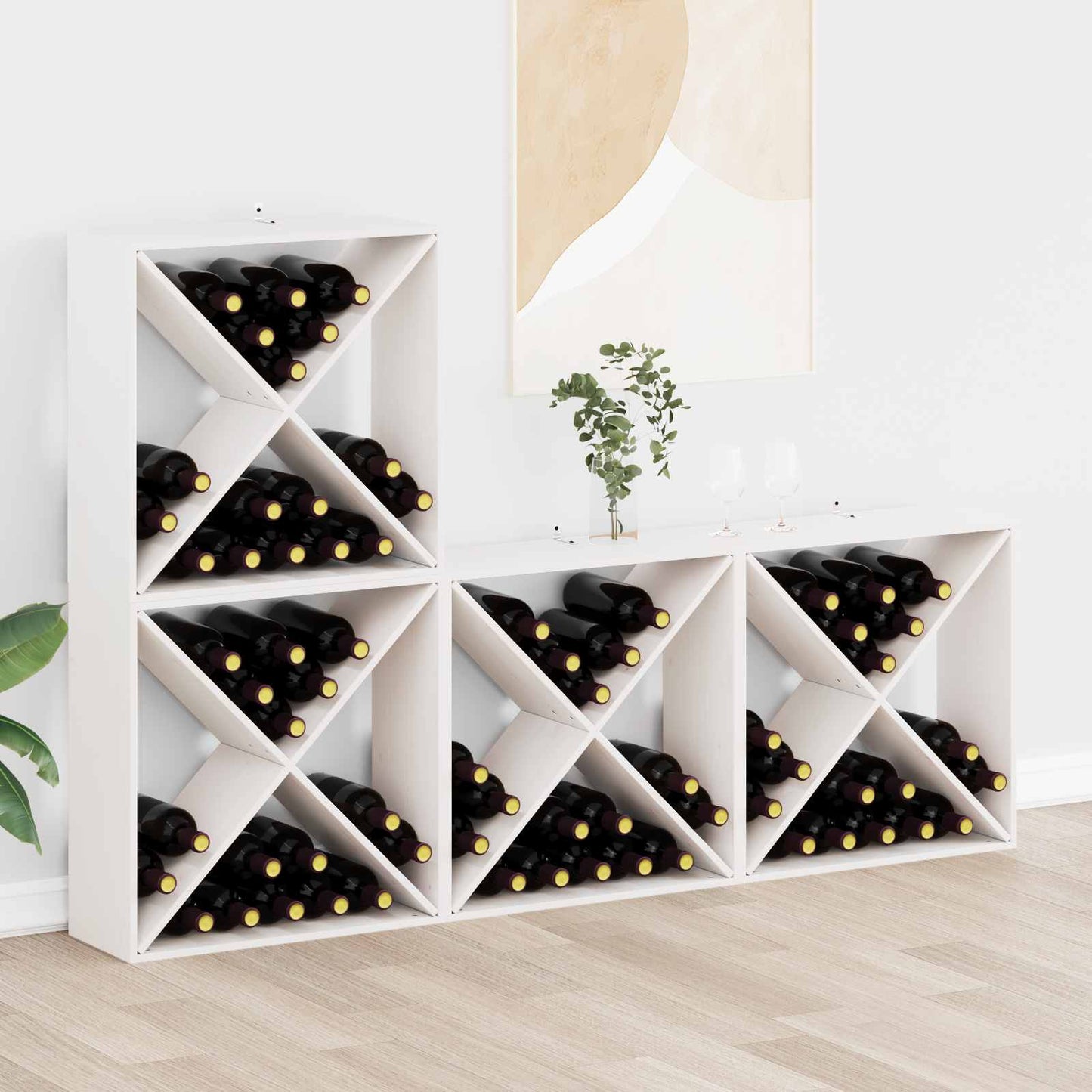 vidaXL Ράφι Κρασιού 4 pcs Λευκό 62 x 25 x 62 cm Στερεά ξυλεία πεύκου