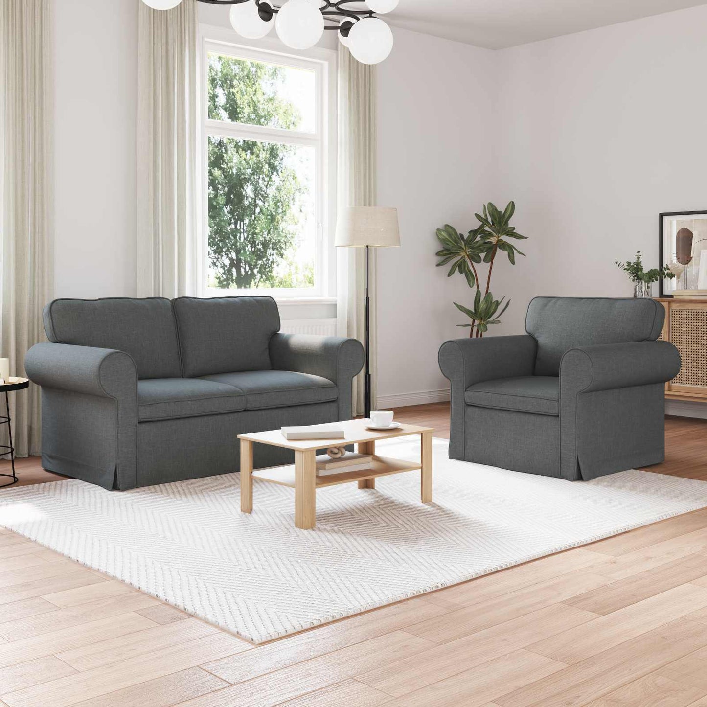 vidaXL Σετ Καναπέ 2 pcs Σκούρο Γκρι 155 x 82 x 80 εκ ύφασμα