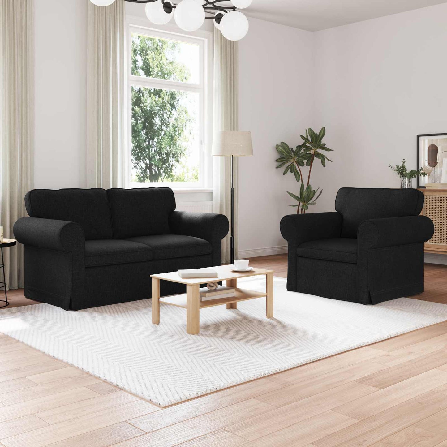 vidaXL Σετ Καναπέ 2 pcs Μαύρο 155 x 82 x 80 εκ ύφασμα