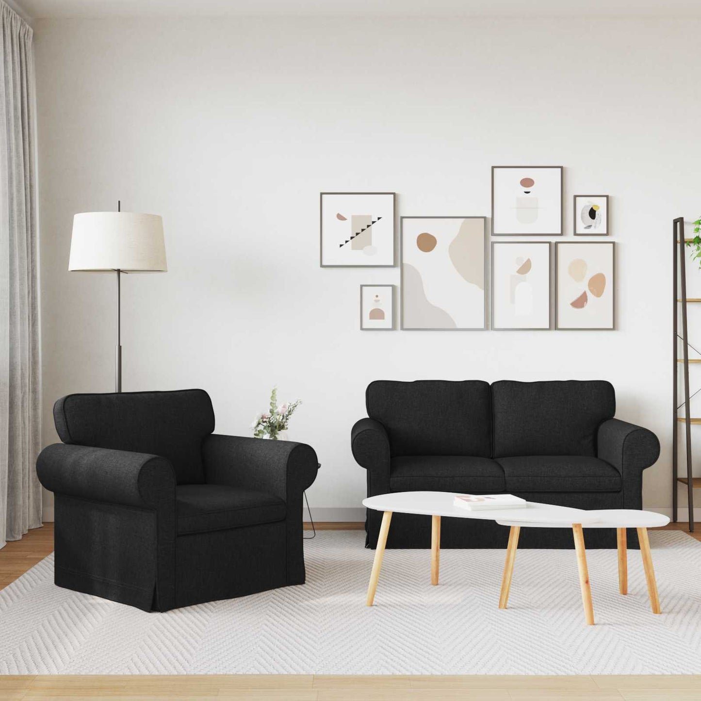 vidaXL Σετ Καναπέ 2 pcs Μαύρο 155 x 82 x 80 εκ ύφασμα
