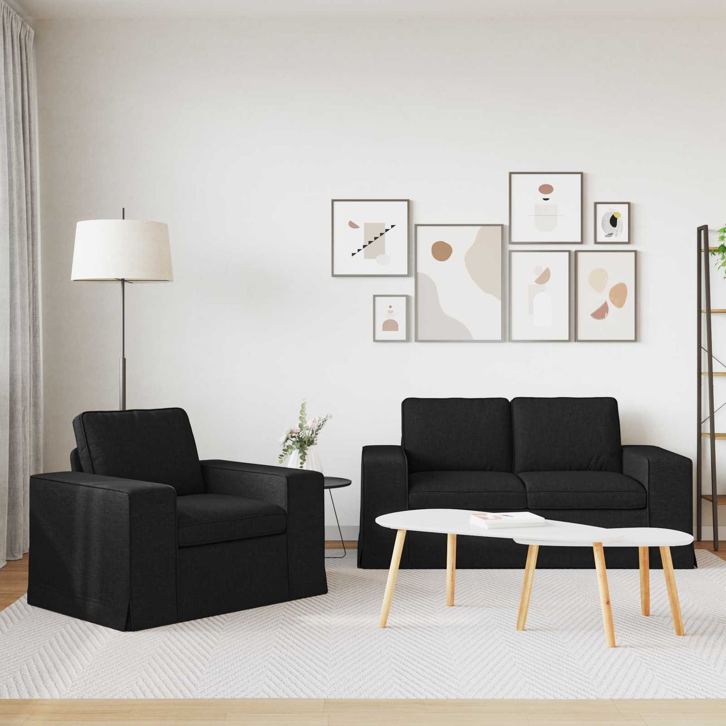 vidaXL Σετ Καναπέ 2 pcs Μαύρο 162 x 80 x 82 εκ ύφασμα