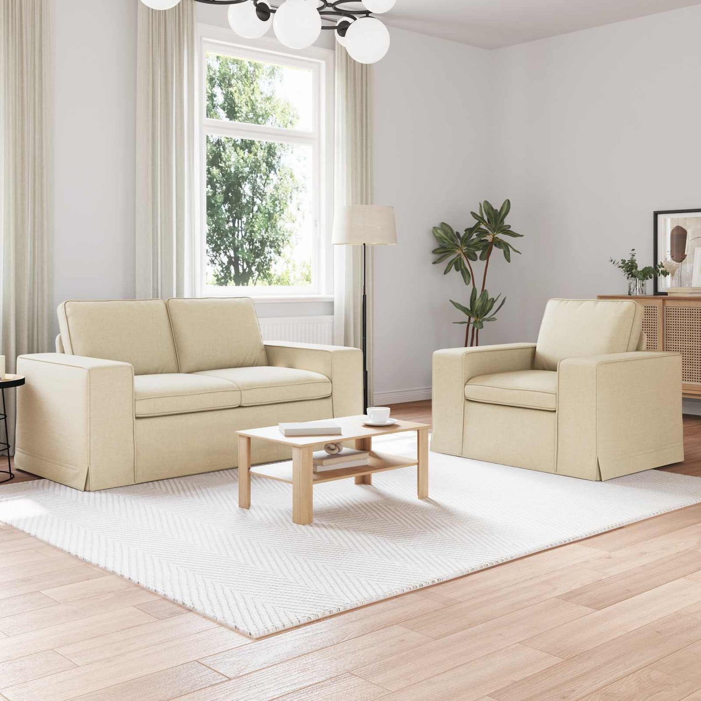 vidaXL Σετ Καναπέ 2 pcs Κρεμ 162 x 80 x 82 εκ ύφασμα