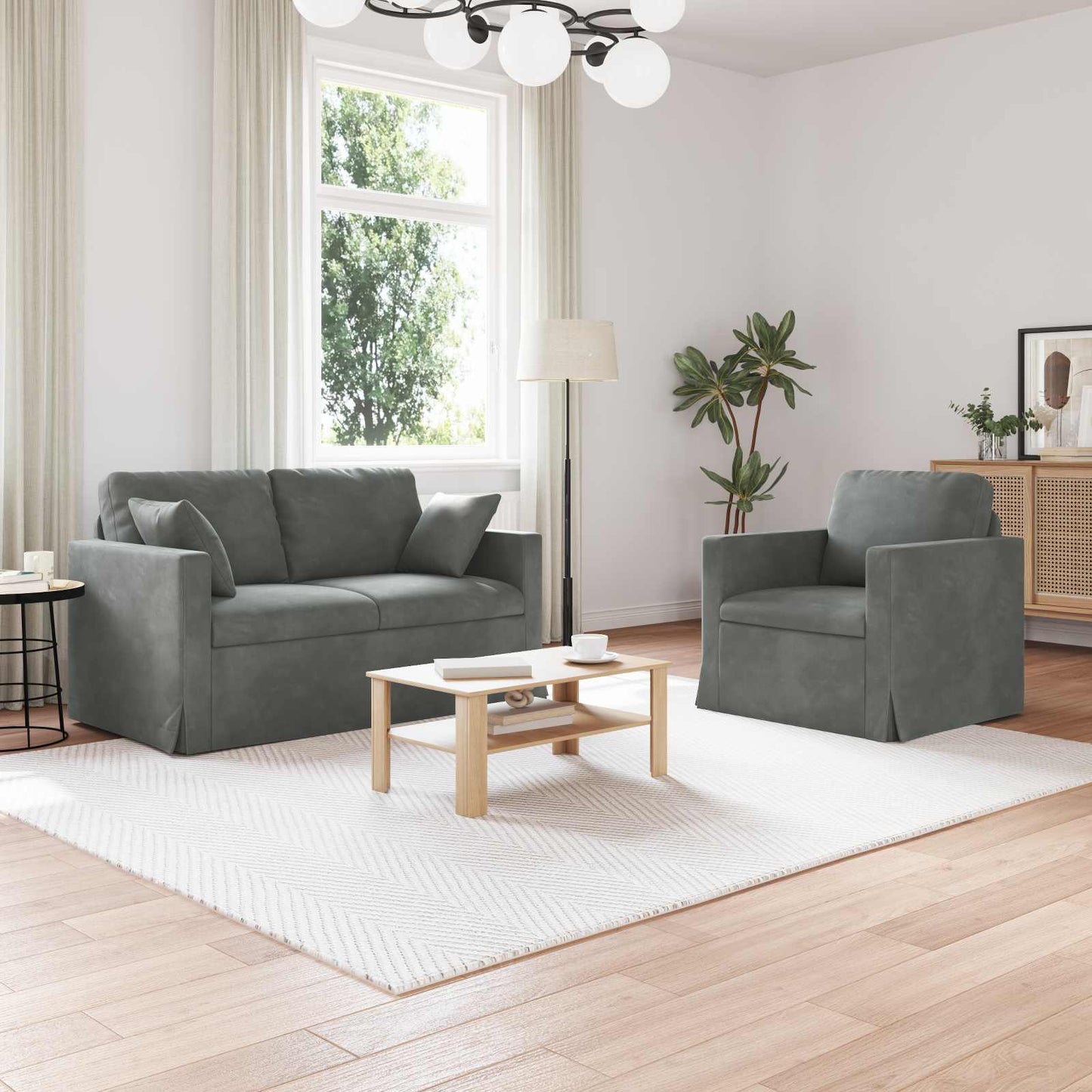 vidaXL Σετ Καναπέ 2 pcs Σκούρο Γκρι 138 x 78 x 80 εκ Βελούδο