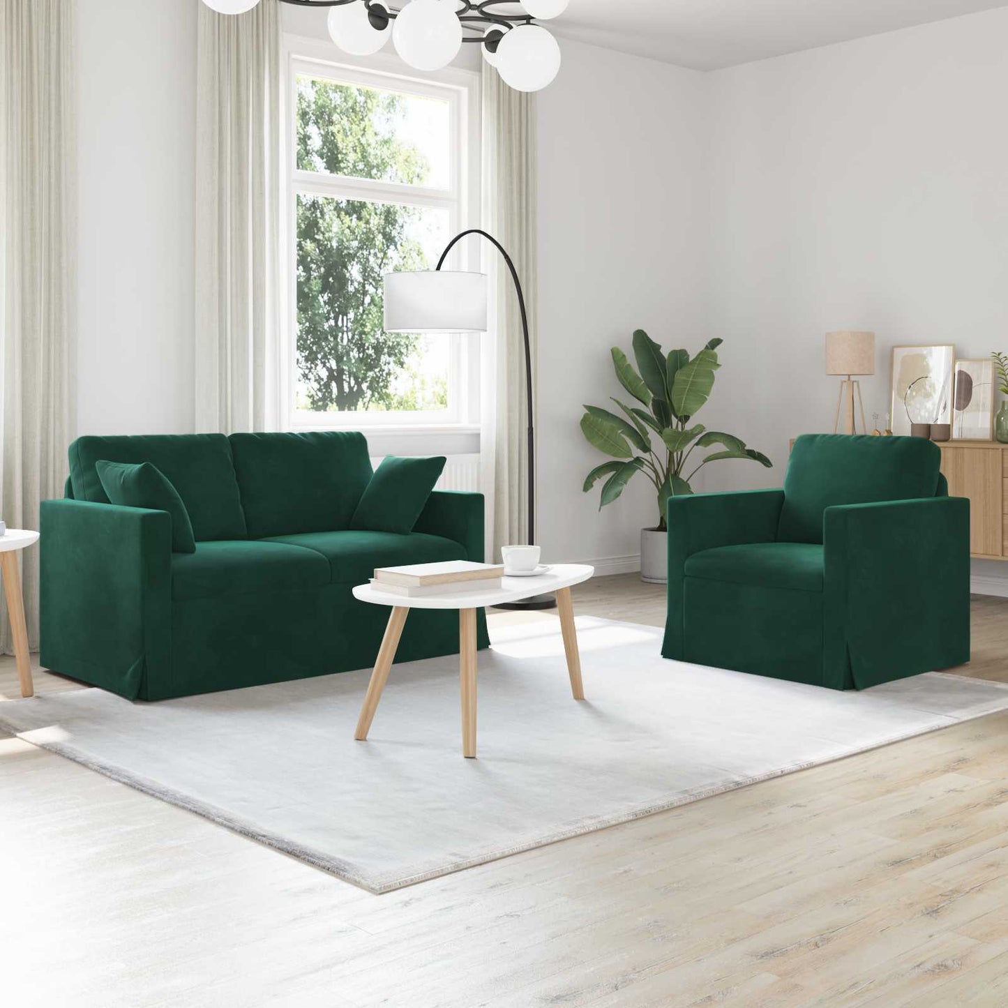 vidaXL Σετ Καναπέ 2 pcs Σκούρο Πράσινο 138 x 78 x 80 εκ Βελούδο