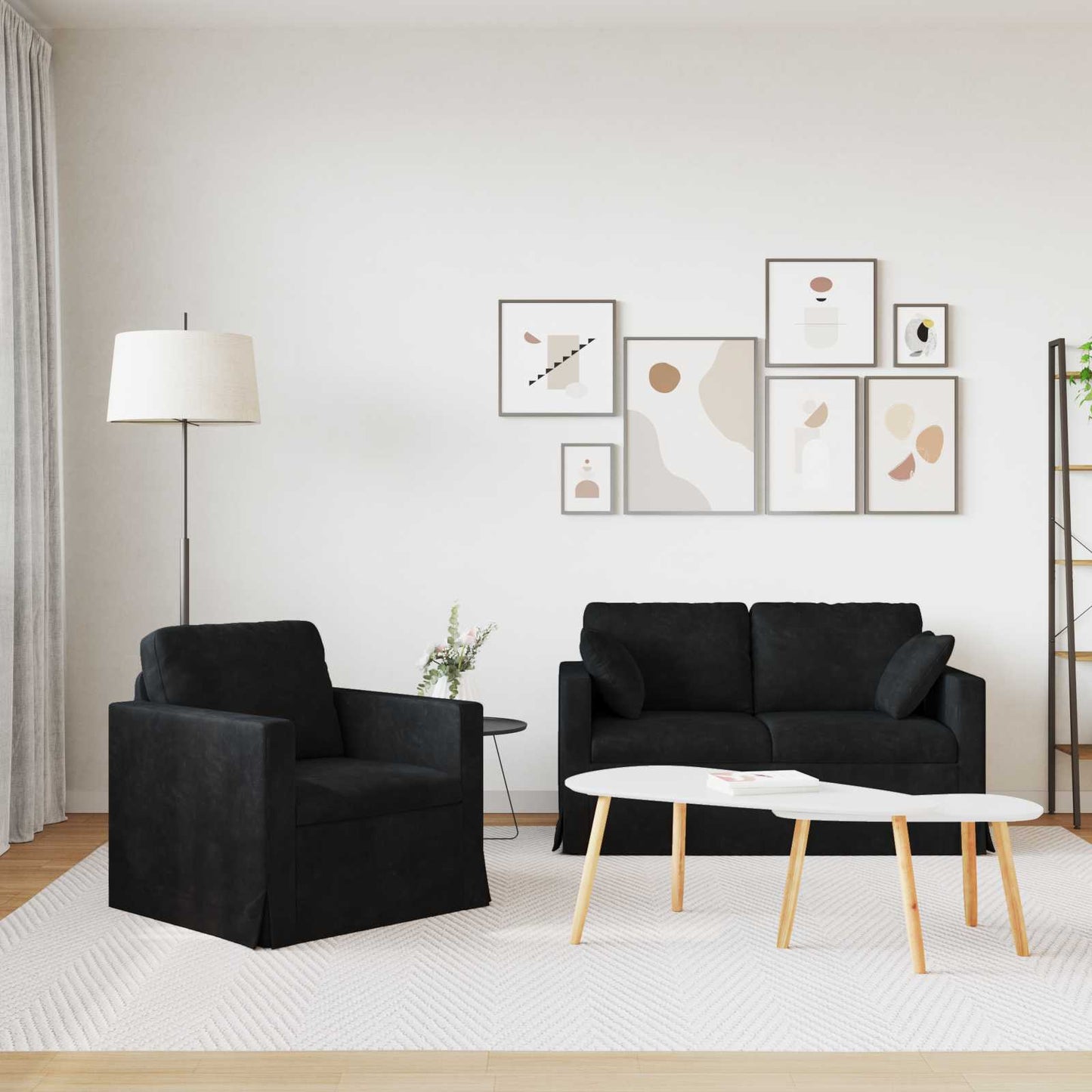vidaXL Σετ Καναπέ 2 pcs Μαύρο 138 x 78 x 80 εκ Βελούδο