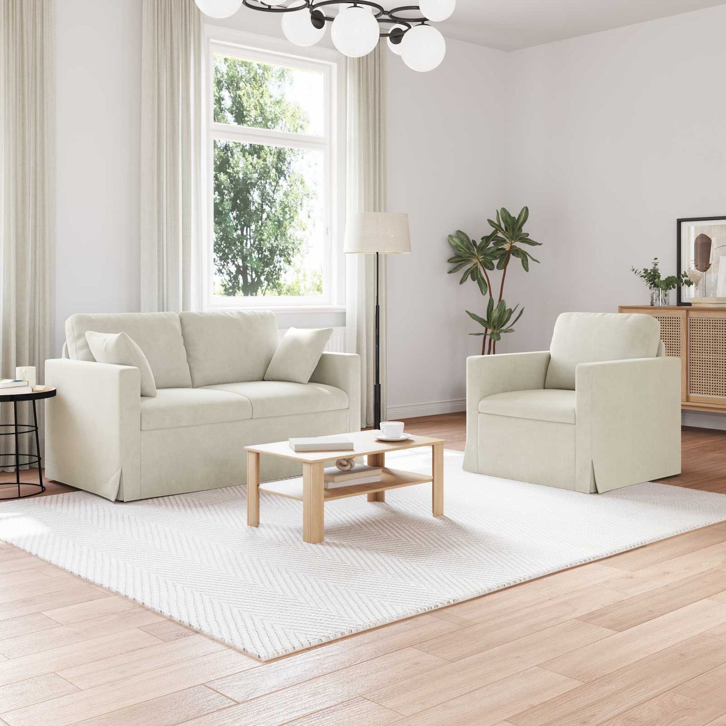 vidaXL Σετ Καναπέ 2 pcs Κρεμ 138 x 78 x 80 εκ Βελούδο