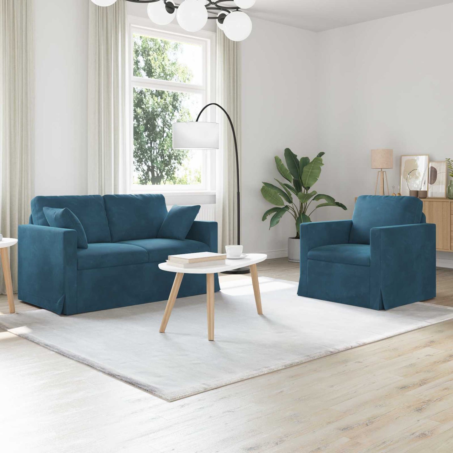 vidaXL Σετ Καναπέ 2 pcs Μπλε 138 x 78 x 80 εκ Βελούδο