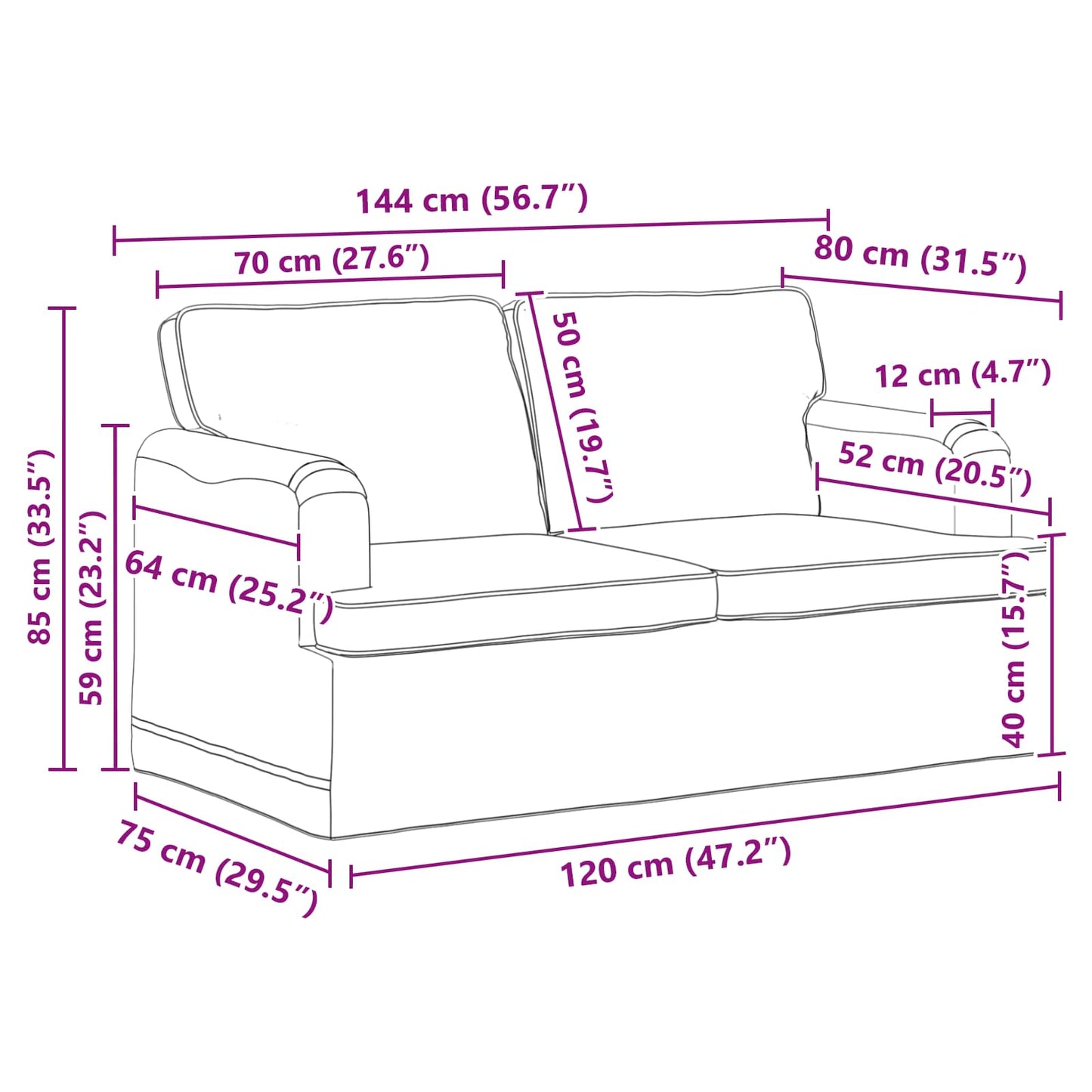 vidaXL Σετ Καναπέ 2 pcs Σκούρο Γκρι 144 x 80 x 85 εκ ύφασμα