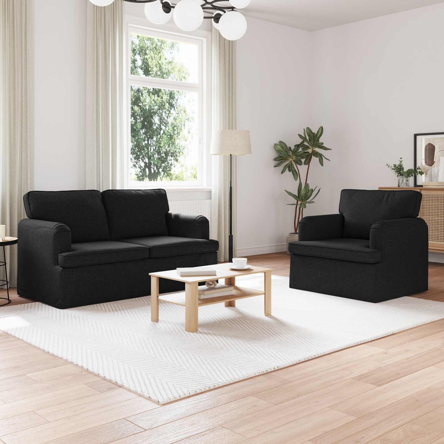 vidaXL Σετ Καναπέ 2 pcs Μαύρο 144 x 80 x 85 εκ ύφασμα