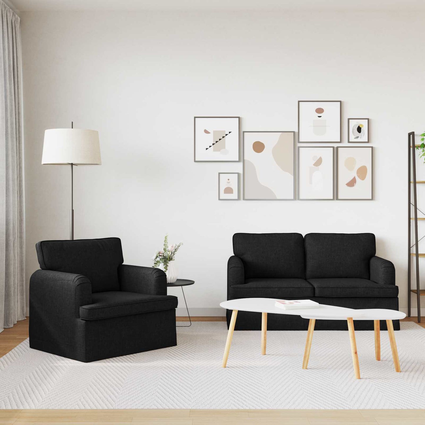 vidaXL Σετ Καναπέ 2 pcs Μαύρο 144 x 80 x 85 εκ ύφασμα