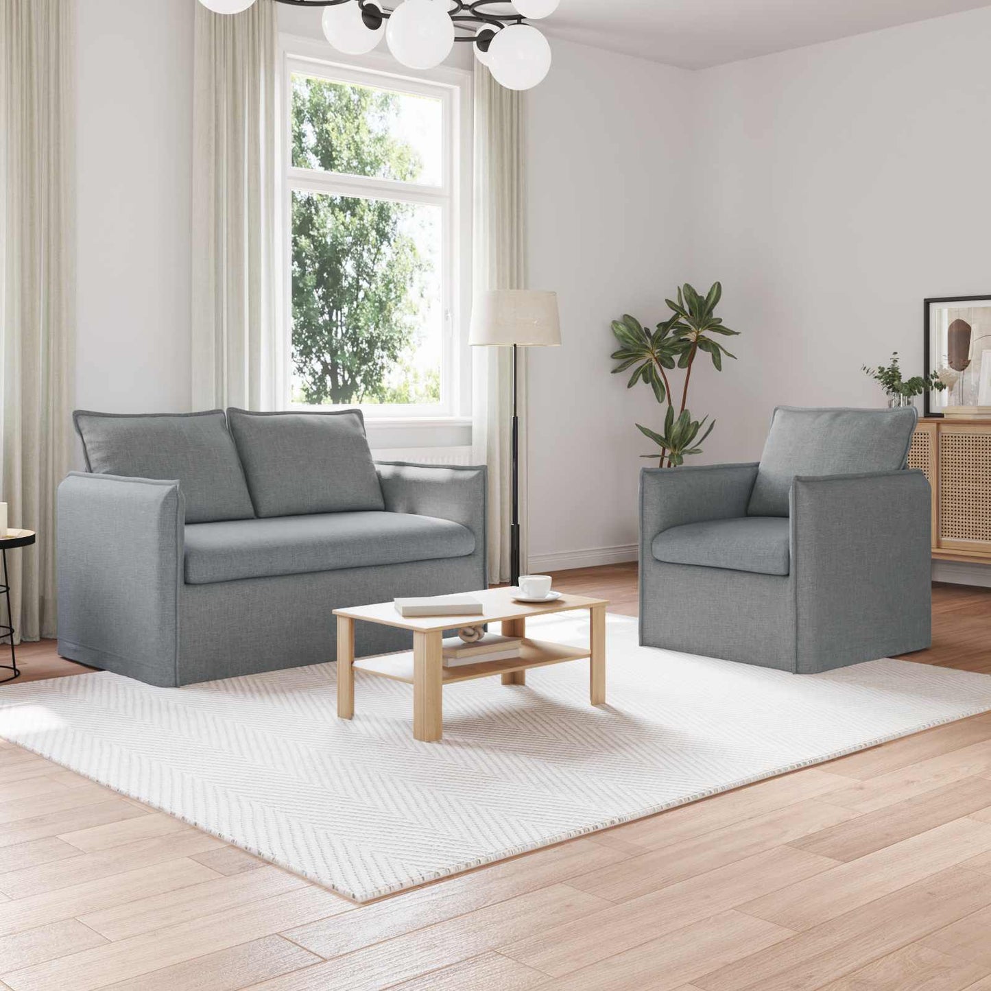 vidaXL Σετ Καναπέ 2 pcs Ανοιχτό γκρι 136 x 82 x 85 εκ Ύφασμα