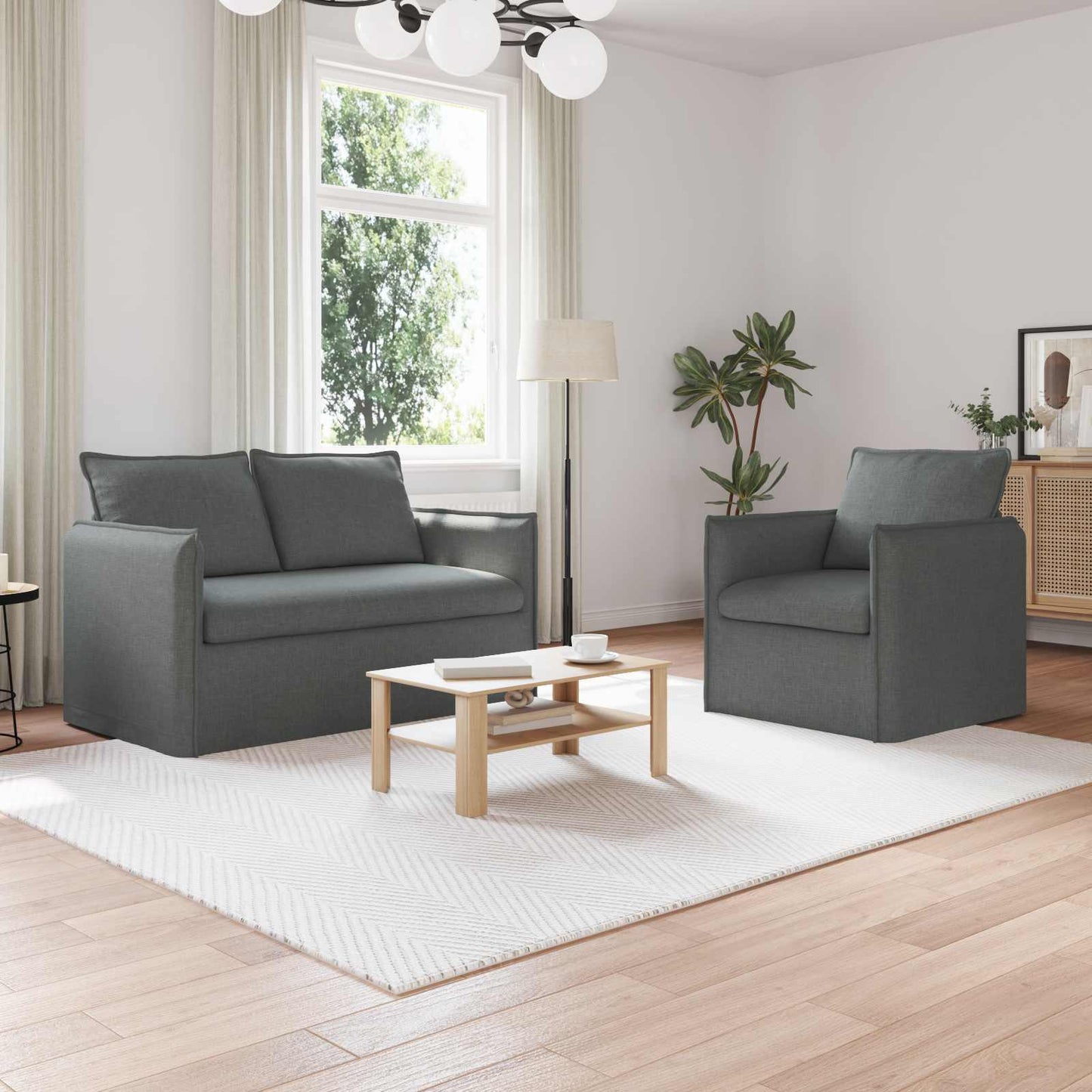 vidaXL Σετ Καναπέ 2 pcs Σκούρο Γκρι 136 x 82 x 85 εκ Ύφασμα