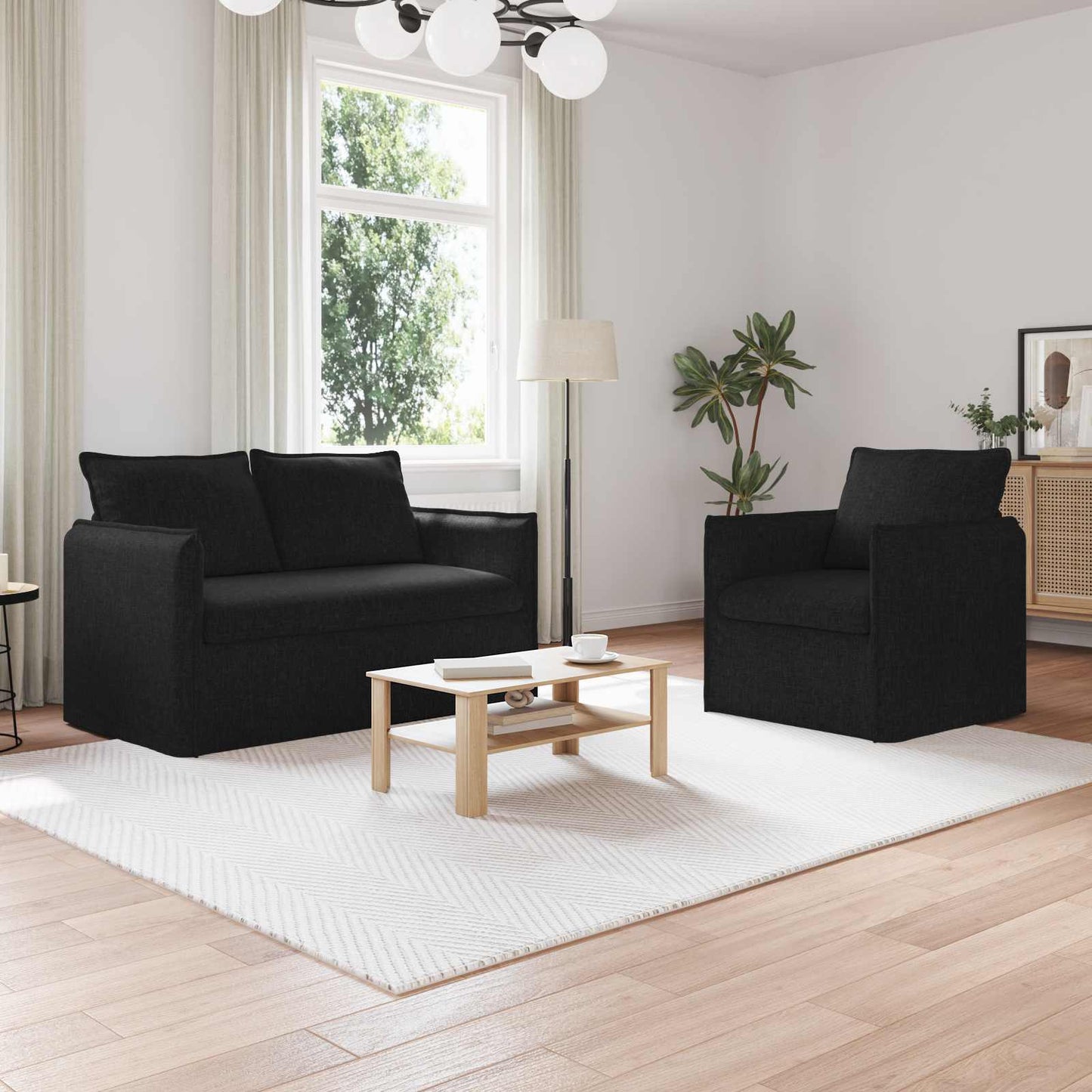 vidaXL Σετ Καναπέ 2 pcs Μαύρο 136 x 82 x 85 εκ Ύφασμα