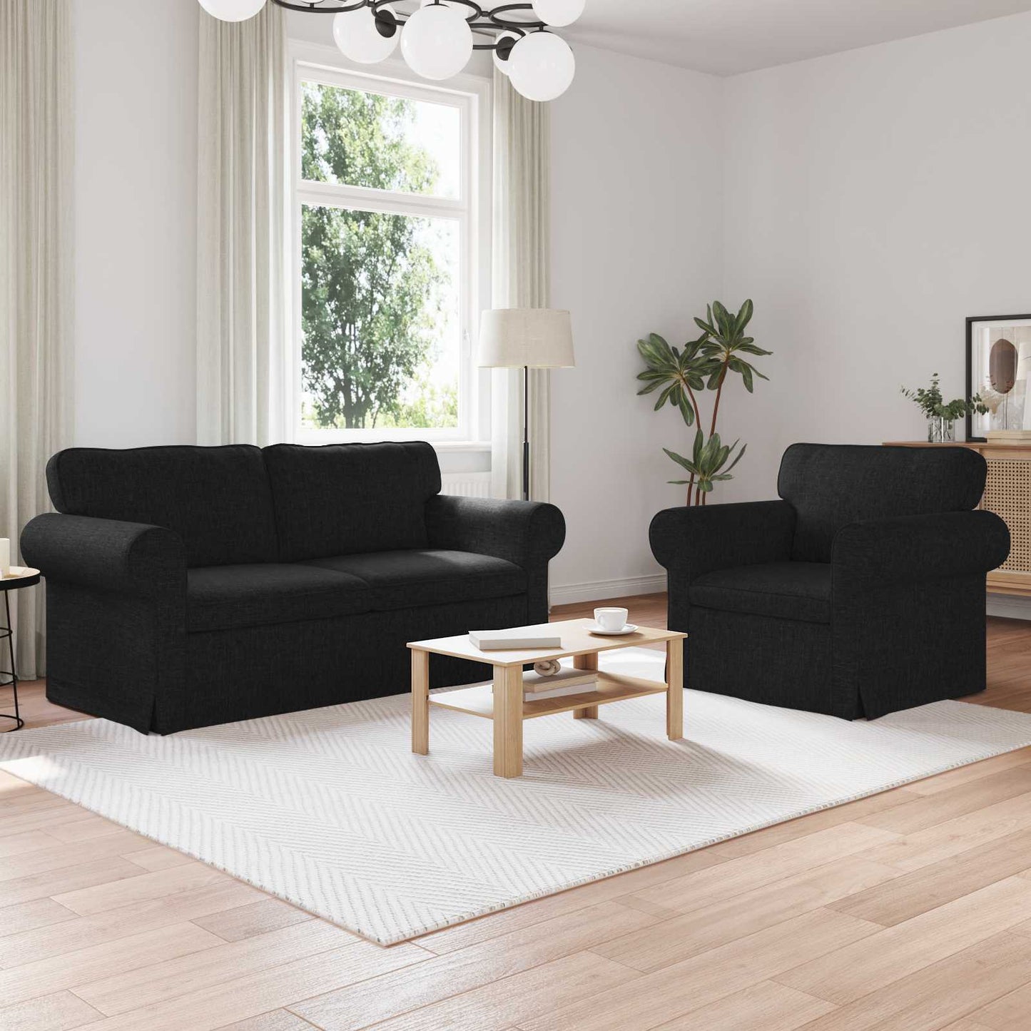 vidaXL Σετ Καναπέ 2 pcs Μαύρο 175 x 82 x 80 εκ ύφασμα
