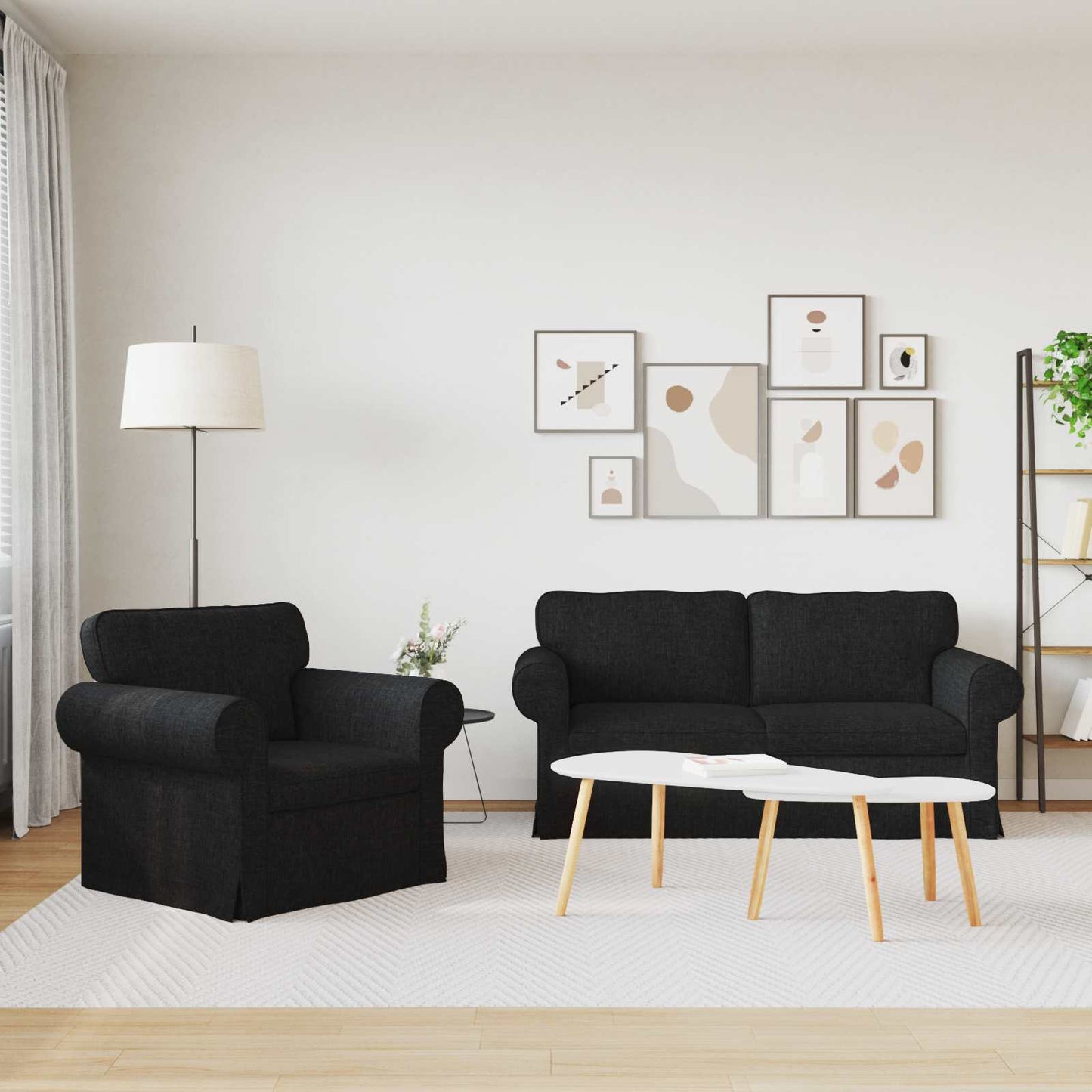 vidaXL Σετ Καναπέ 2 pcs Μαύρο 175 x 82 x 80 εκ ύφασμα