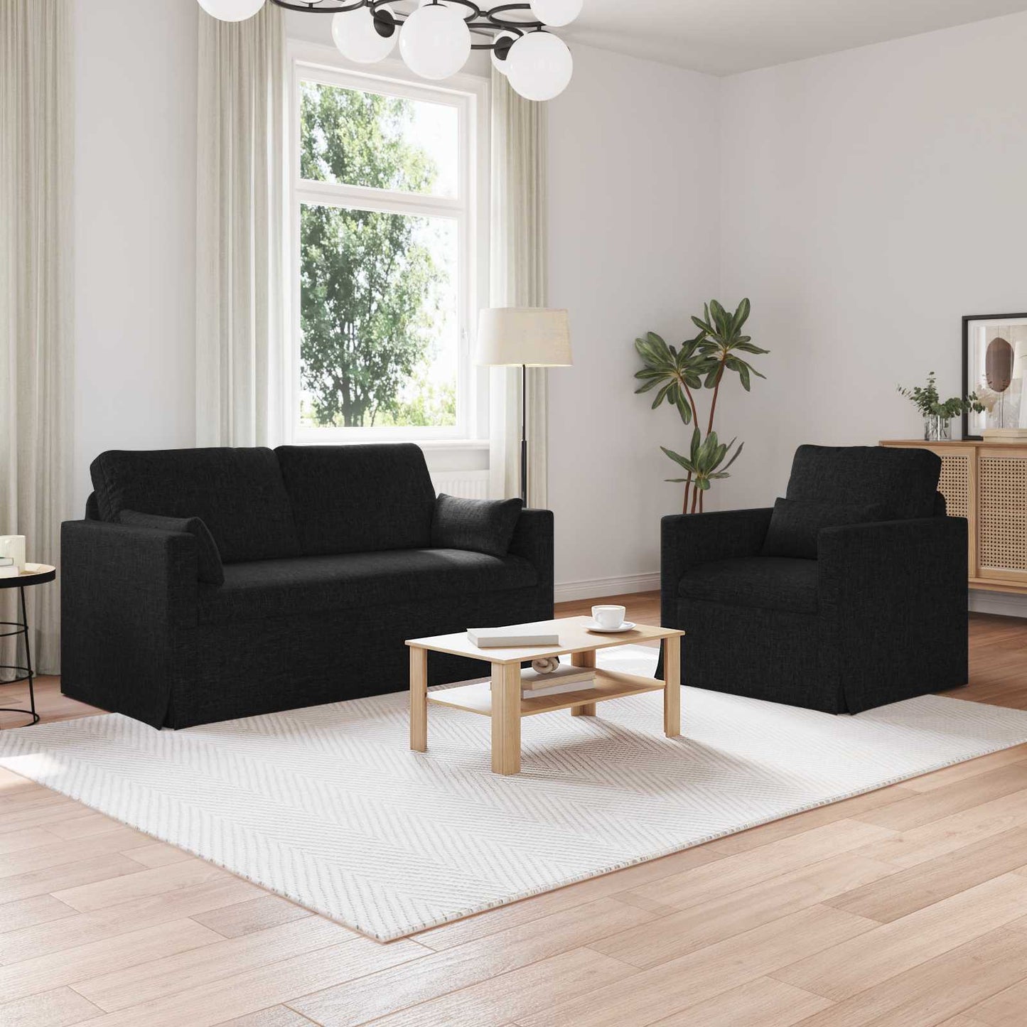vidaXL Σετ Καναπέ 2 pcs Μαύρο 158 x 78 x 80 εκ ύφασμα