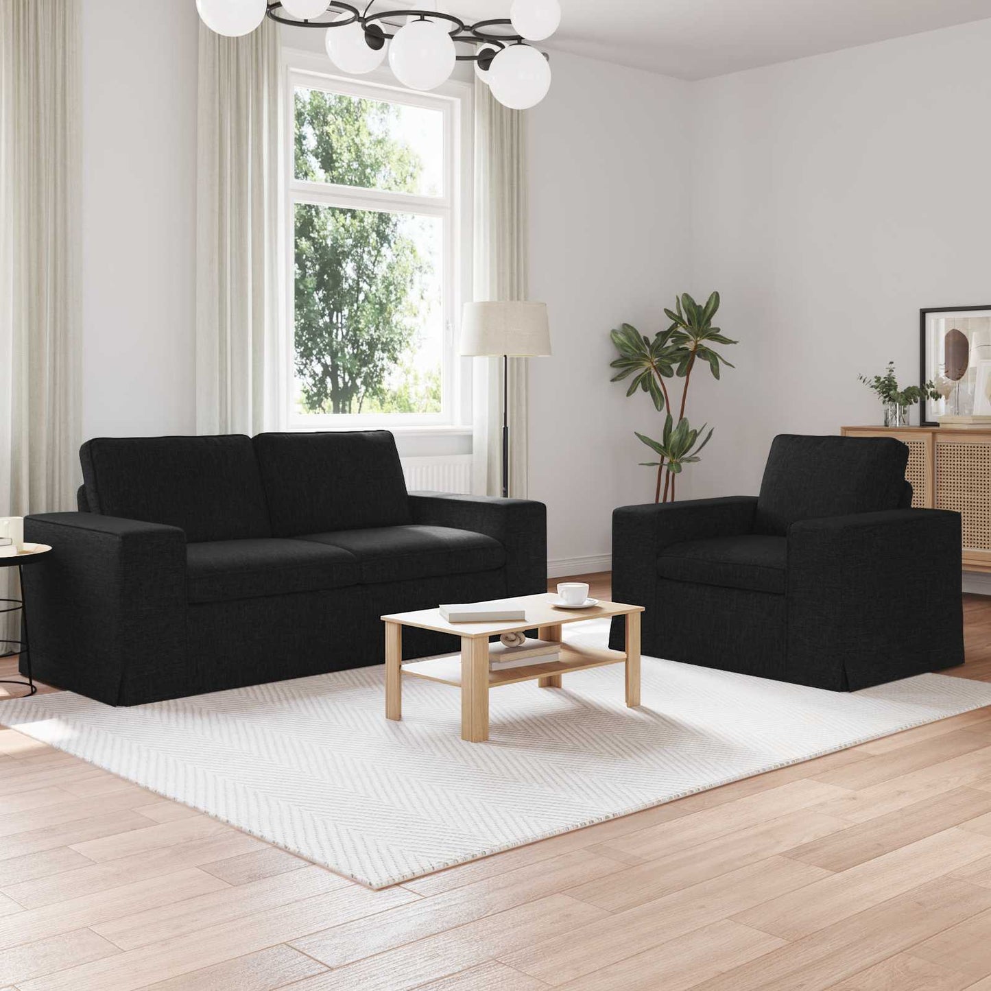 vidaXL Σετ Καναπέ 2 pcs Μαύρο 182 x 80 x 82 εκ ύφασμα