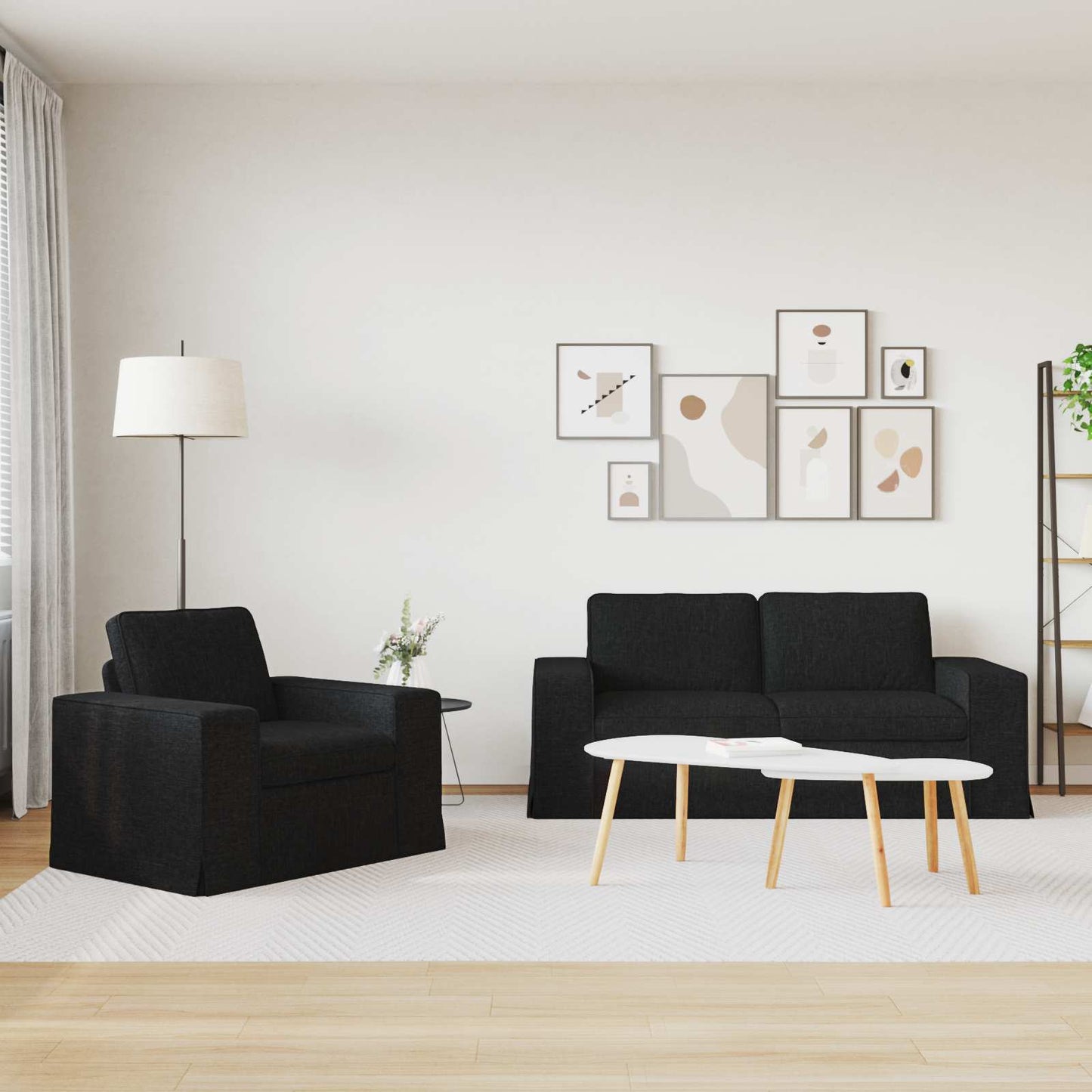 vidaXL Σετ Καναπέ 2 pcs Μαύρο 182 x 80 x 82 εκ ύφασμα