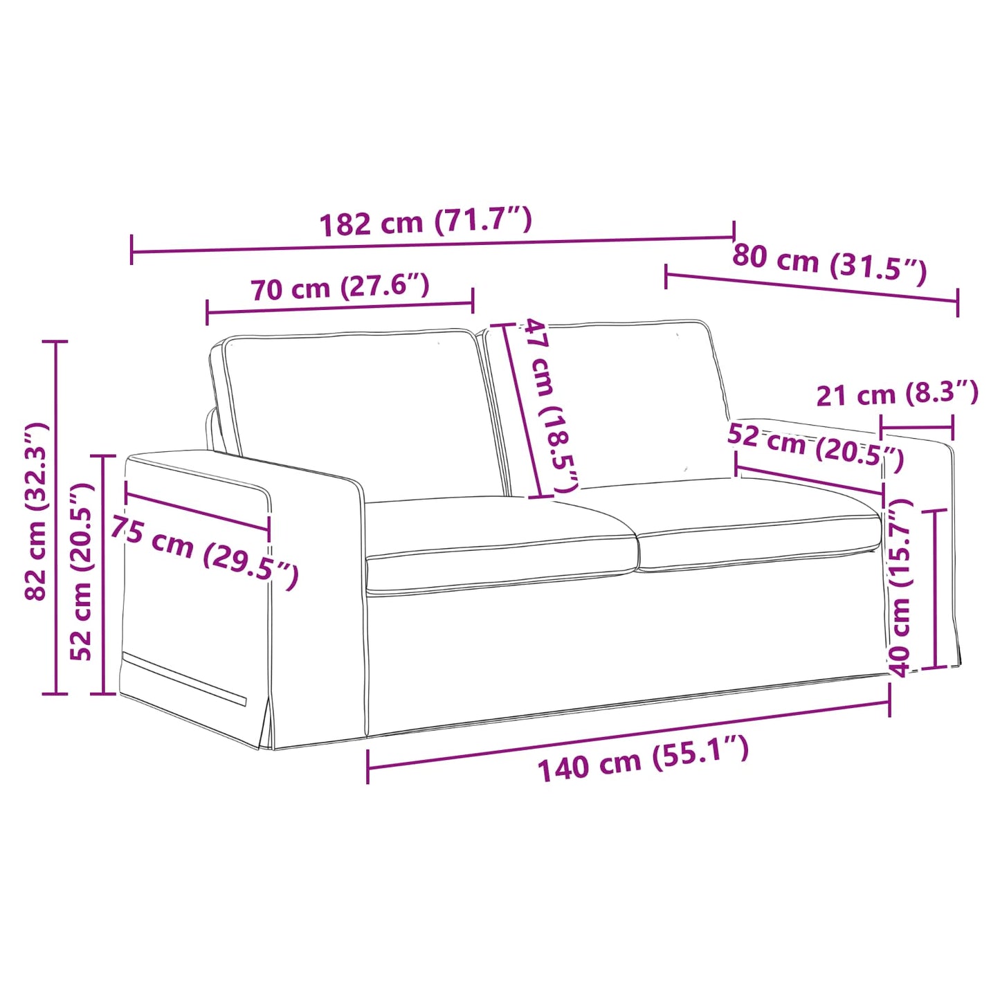 vidaXL Σετ Καναπέ 2 pcs Μαύρο 182 x 80 x 82 εκ ύφασμα
