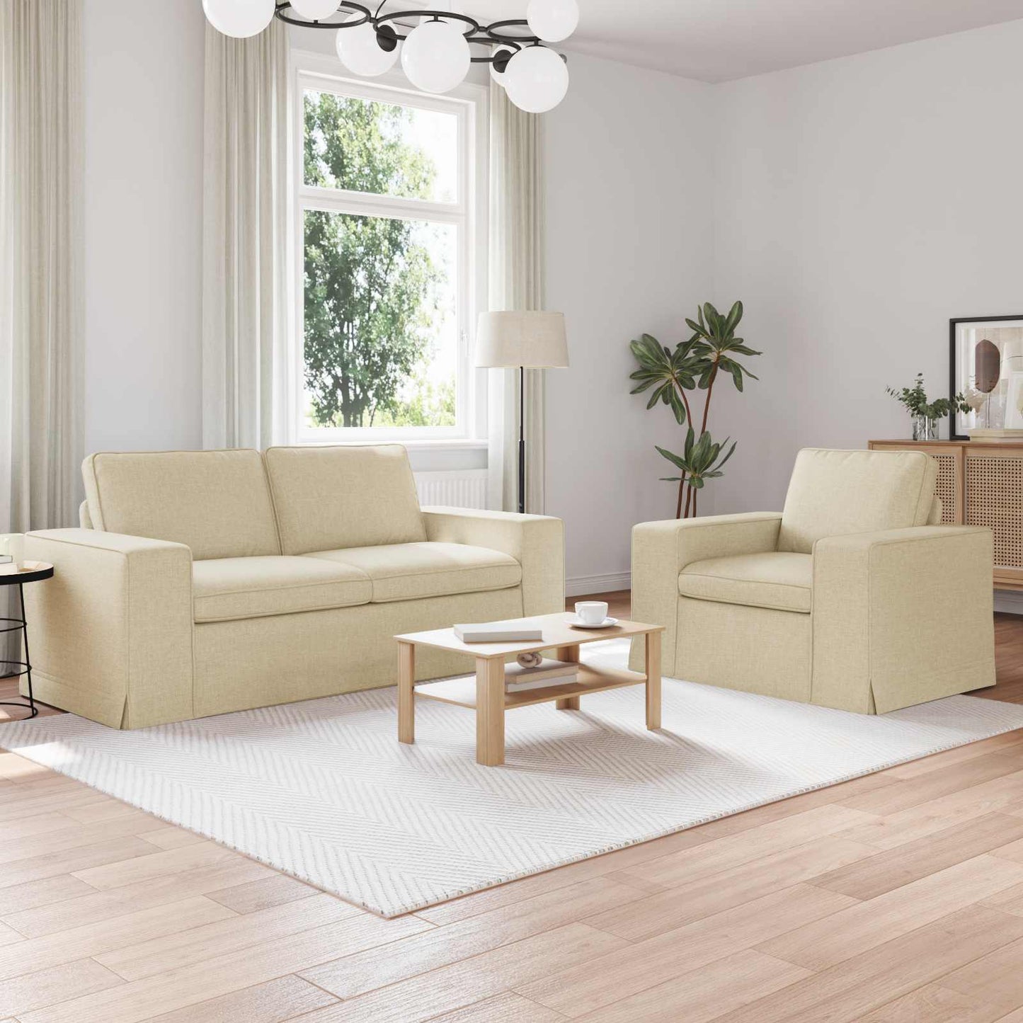 vidaXL Σετ Καναπέ 2 pcs Κρεμ 182 x 80 x 82 εκ ύφασμα