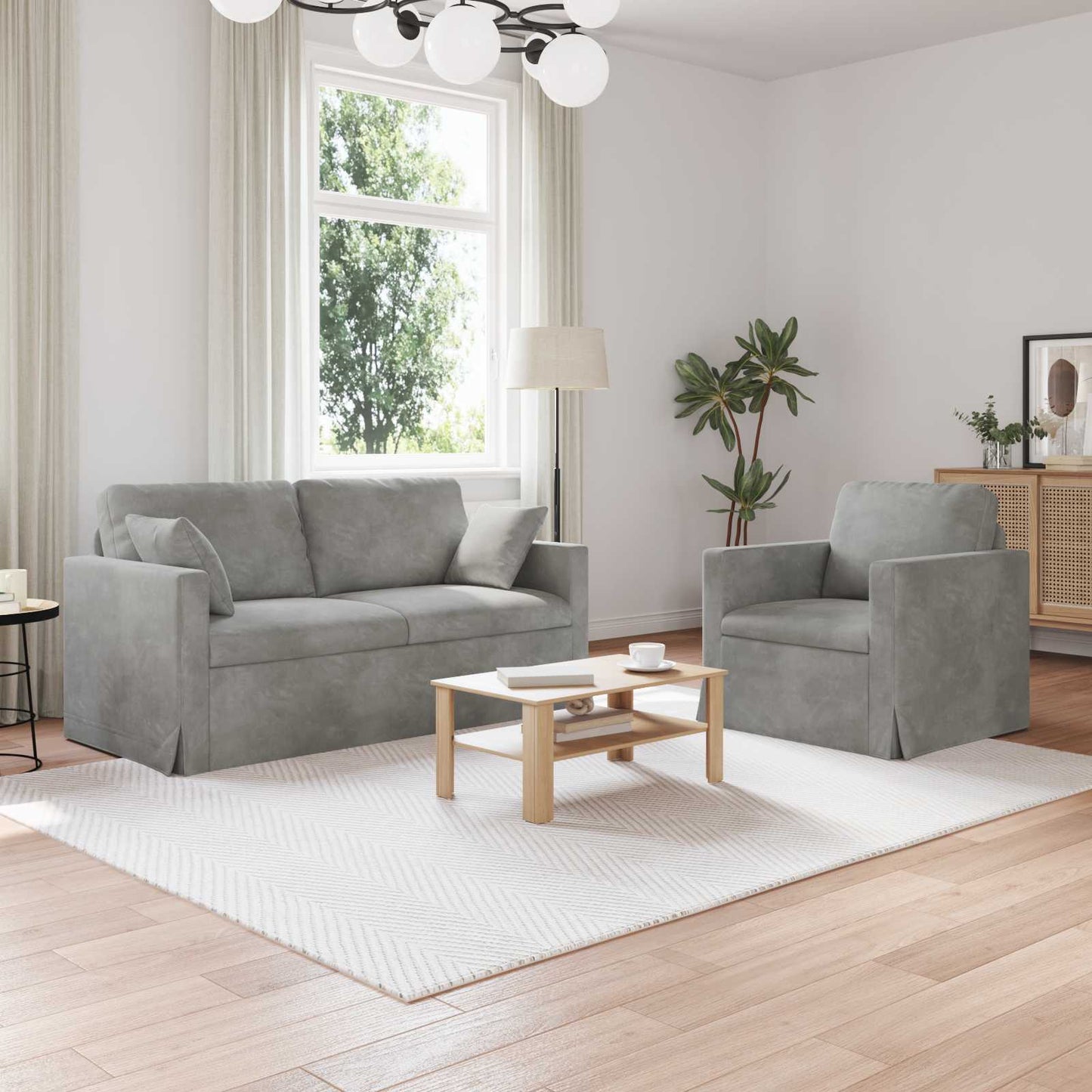vidaXL Σετ Καναπέ 2 pcs Ανοιχτό γκρι 158 x 78 x 80 εκ Βελούδο