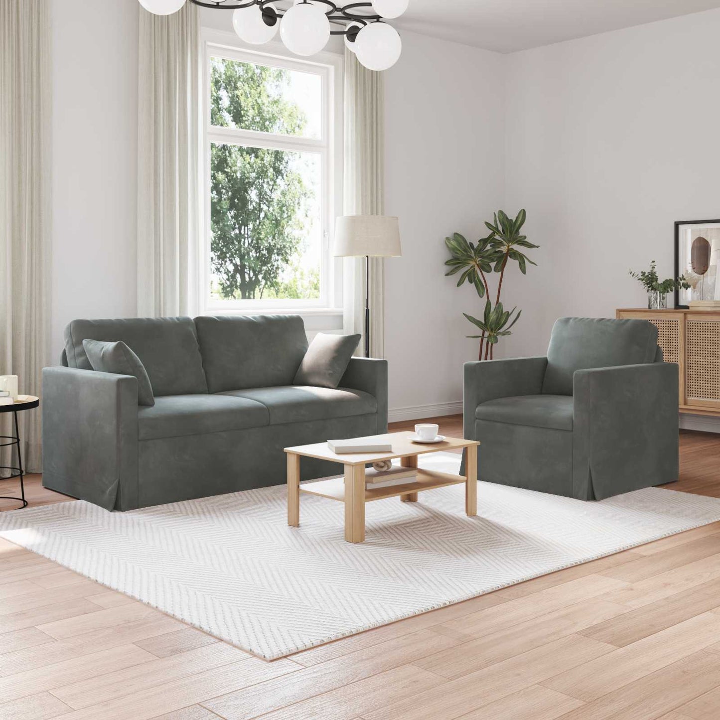 vidaXL Σετ Καναπέ 2 pcs Σκούρο Γκρι 158 x 78 x 80 εκ Βελούδο