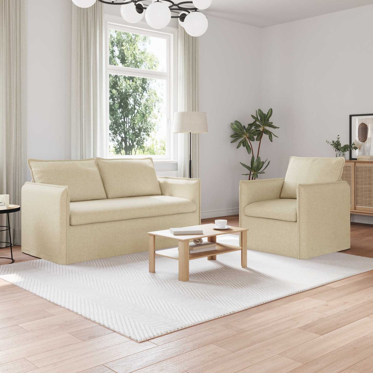 vidaXL Σετ Καναπέ 2 pcs Κρεμ 156 x 82 x 85 εκ Ύφασμα