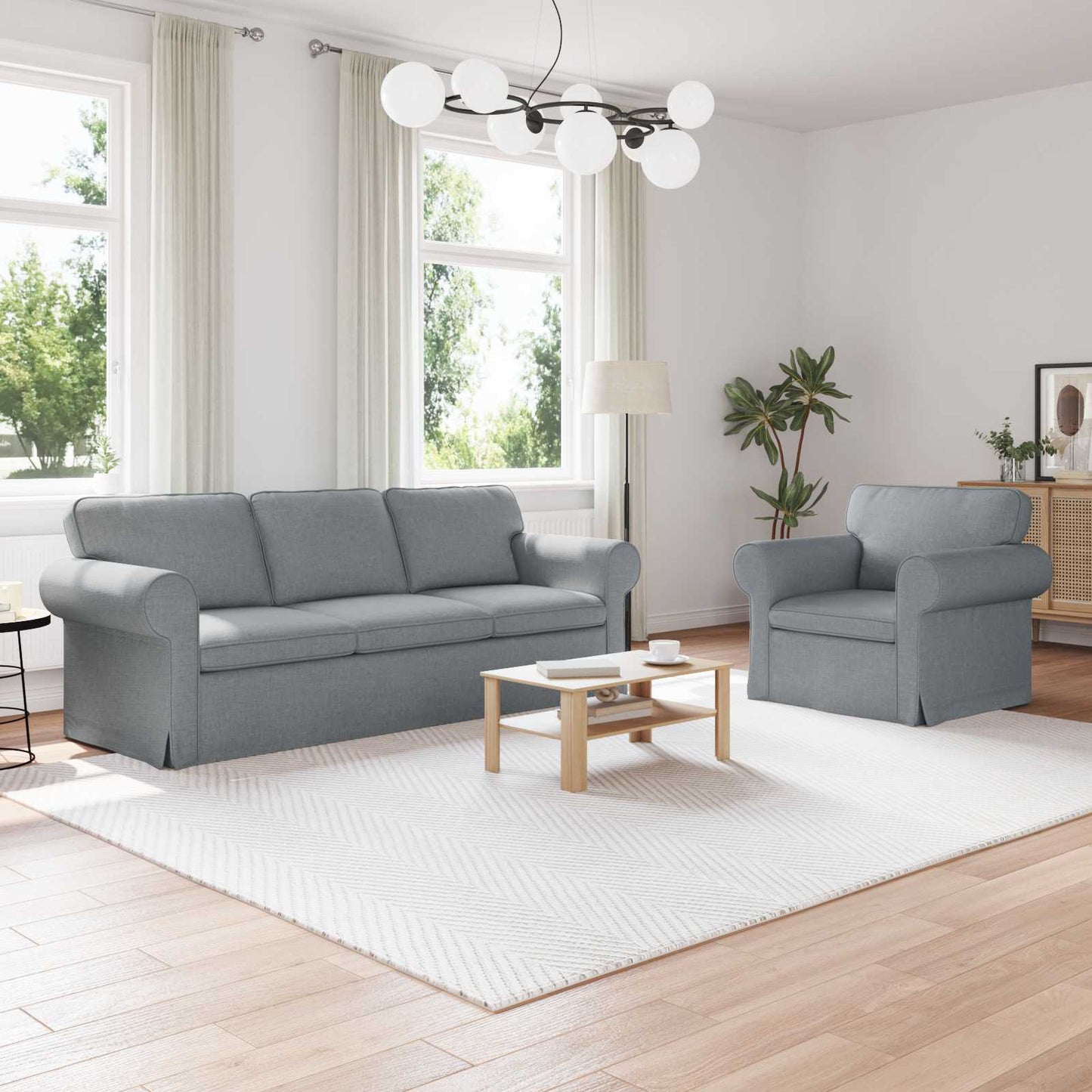 vidaXL Σετ Καναπέ 2 pcs Ανοιχτό γκρι 215 x 82 x 80 εκ ύφασμα