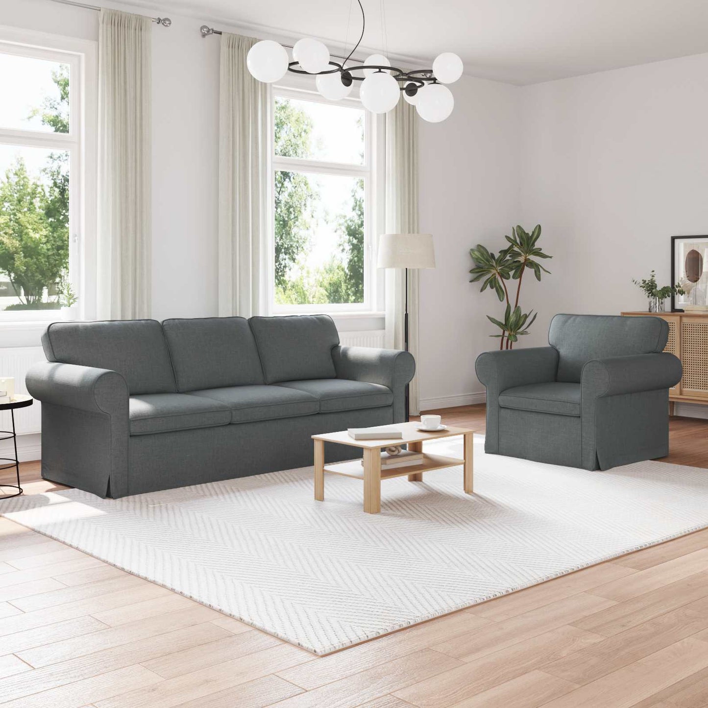 vidaXL Σετ Καναπέ 2 pcs Σκούρο Γκρι 215 x 82 x 80 εκ ύφασμα