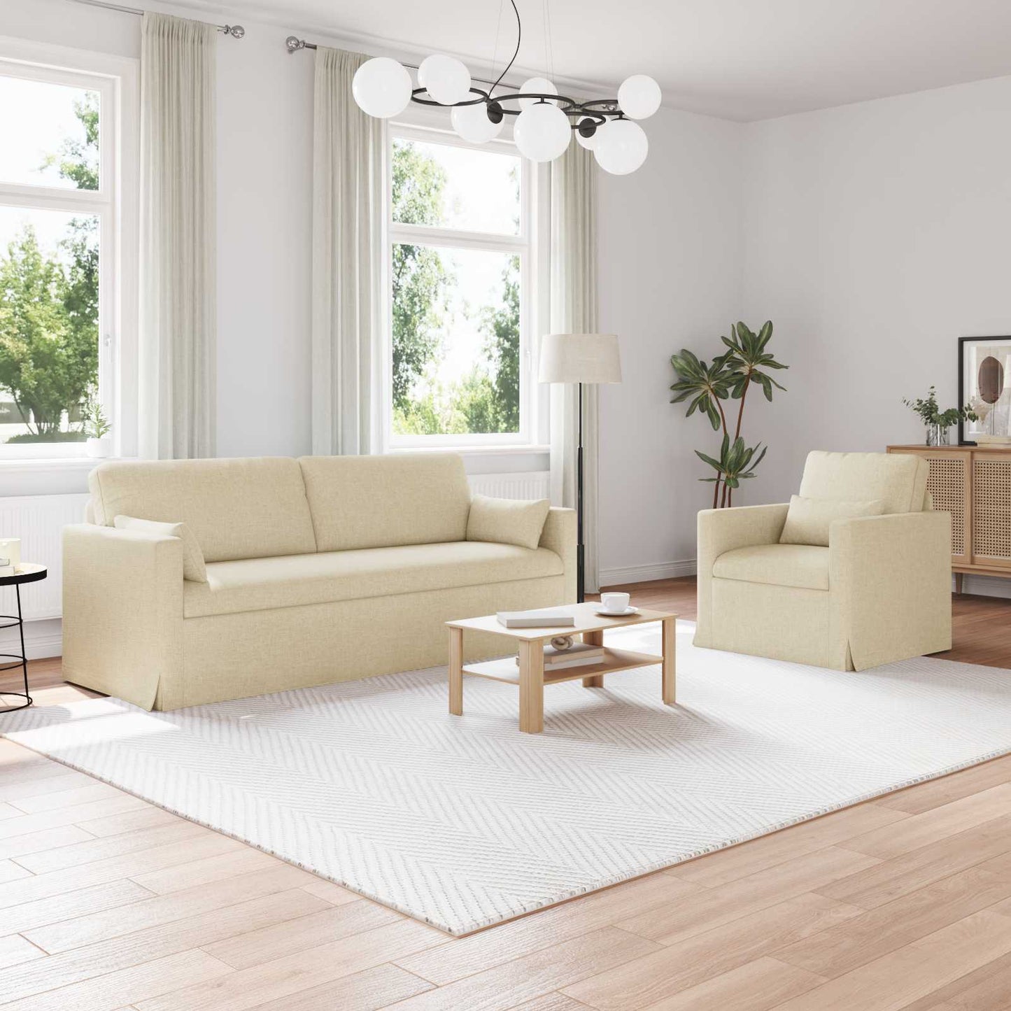 vidaXL Σετ Καναπέ 2 pcs Κρεμ 198 x 78 x 80 εκ ύφασμα