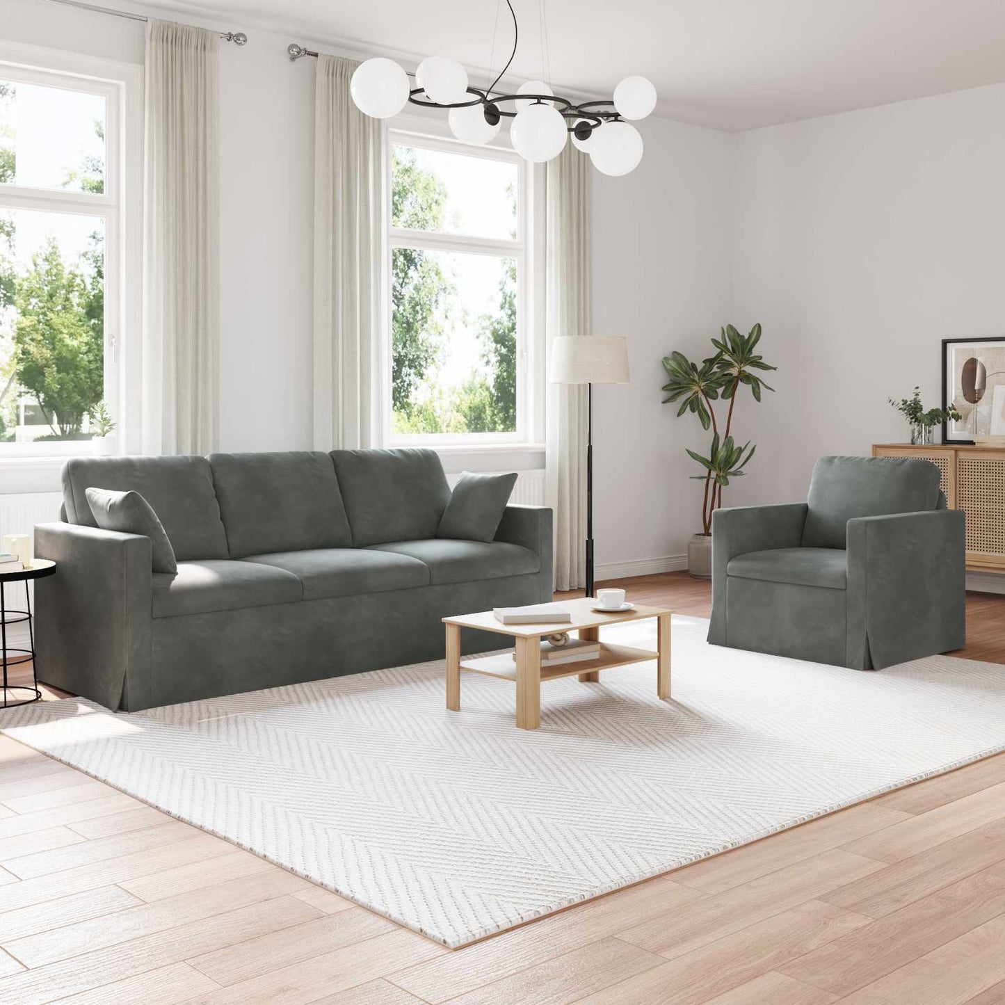 vidaXL Σετ Καναπέ 2 pcs Σκούρο Γκρι 198 x 78 x 80 εκ Βελούδο