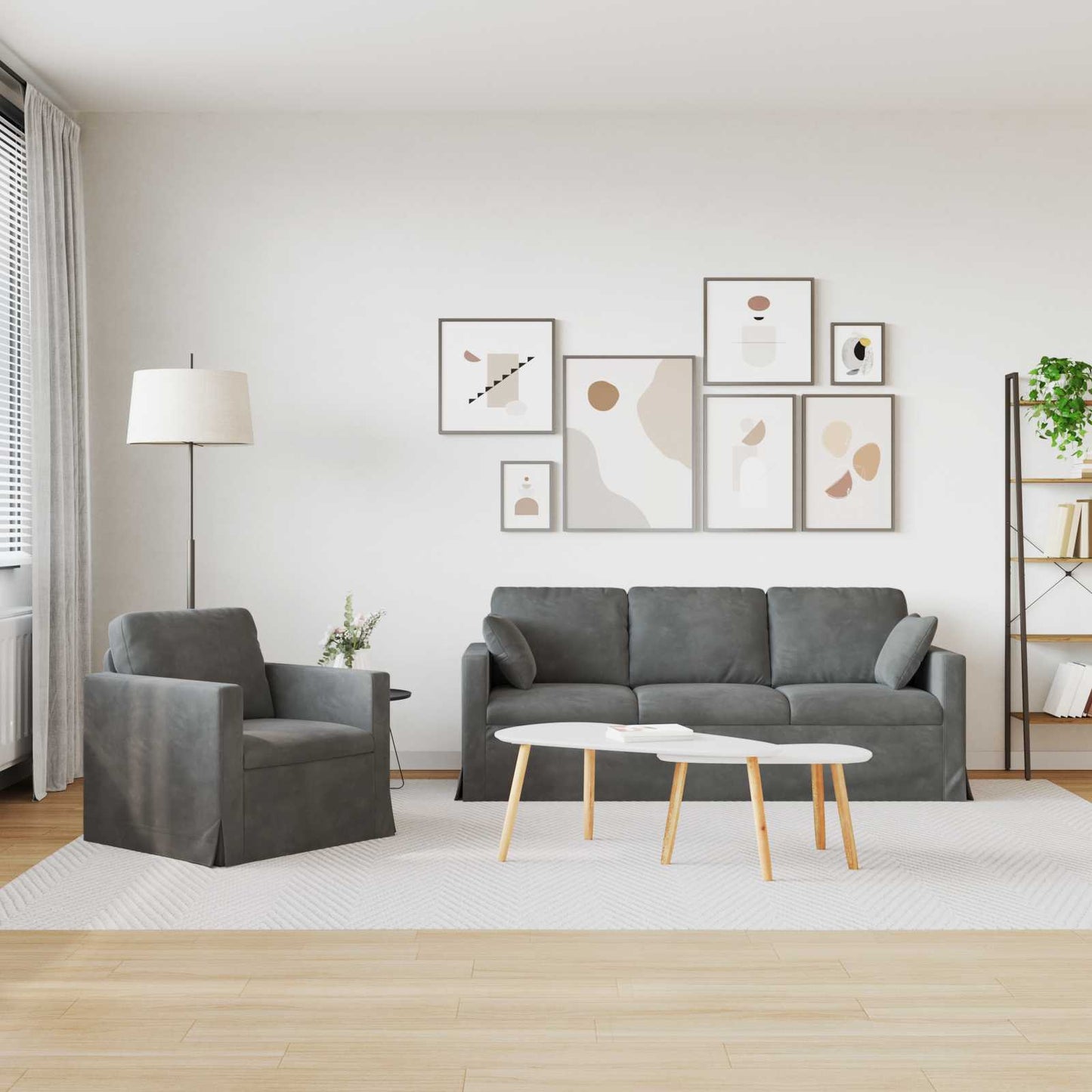 vidaXL Σετ Καναπέ 2 pcs Σκούρο Γκρι 198 x 78 x 80 εκ Βελούδο