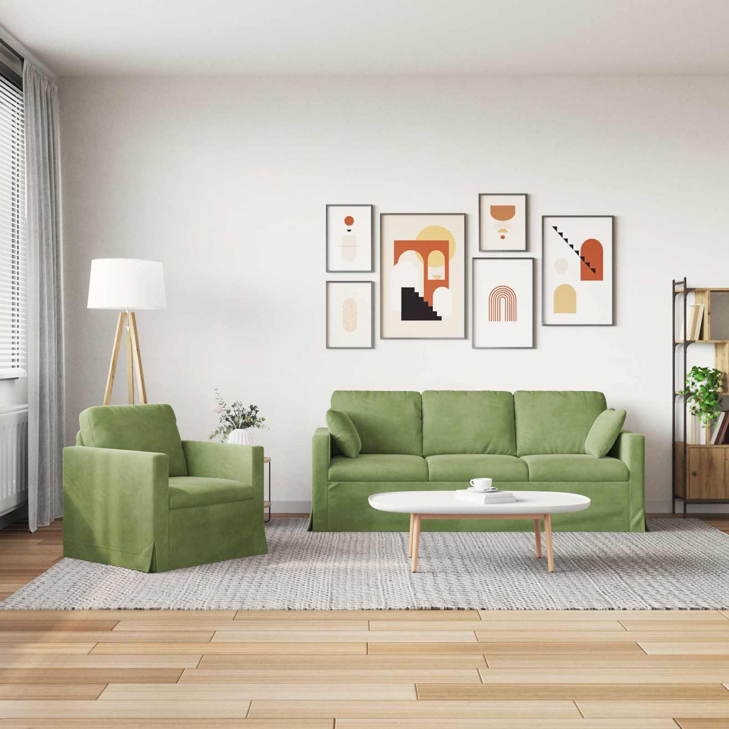 vidaXL Σετ Καναπέ 2 pcs Ανοιχτό Πράσινο 198 x 78 x 80 εκ Βελούδο