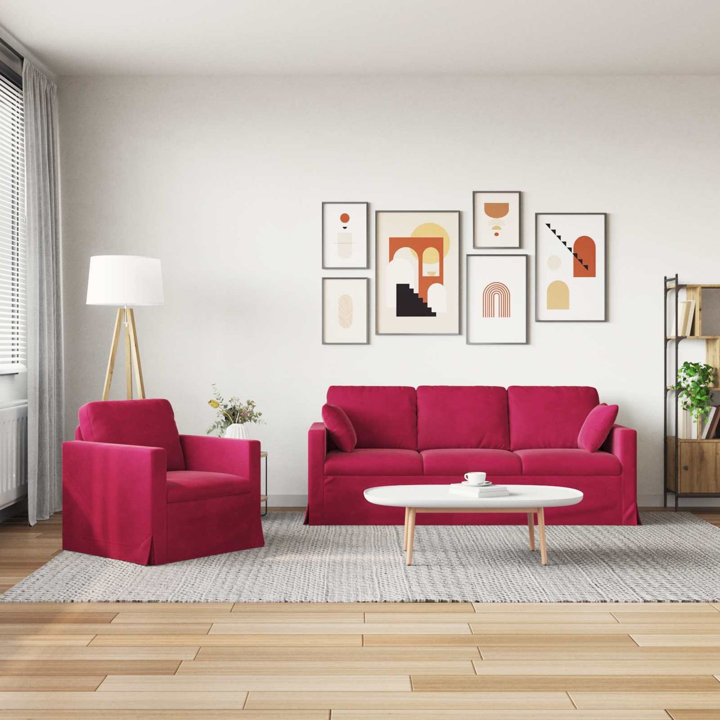vidaXL Σετ Καναπέ 2 pcs Κόκκινο 198 x 78 x 80 εκ Βελούδο