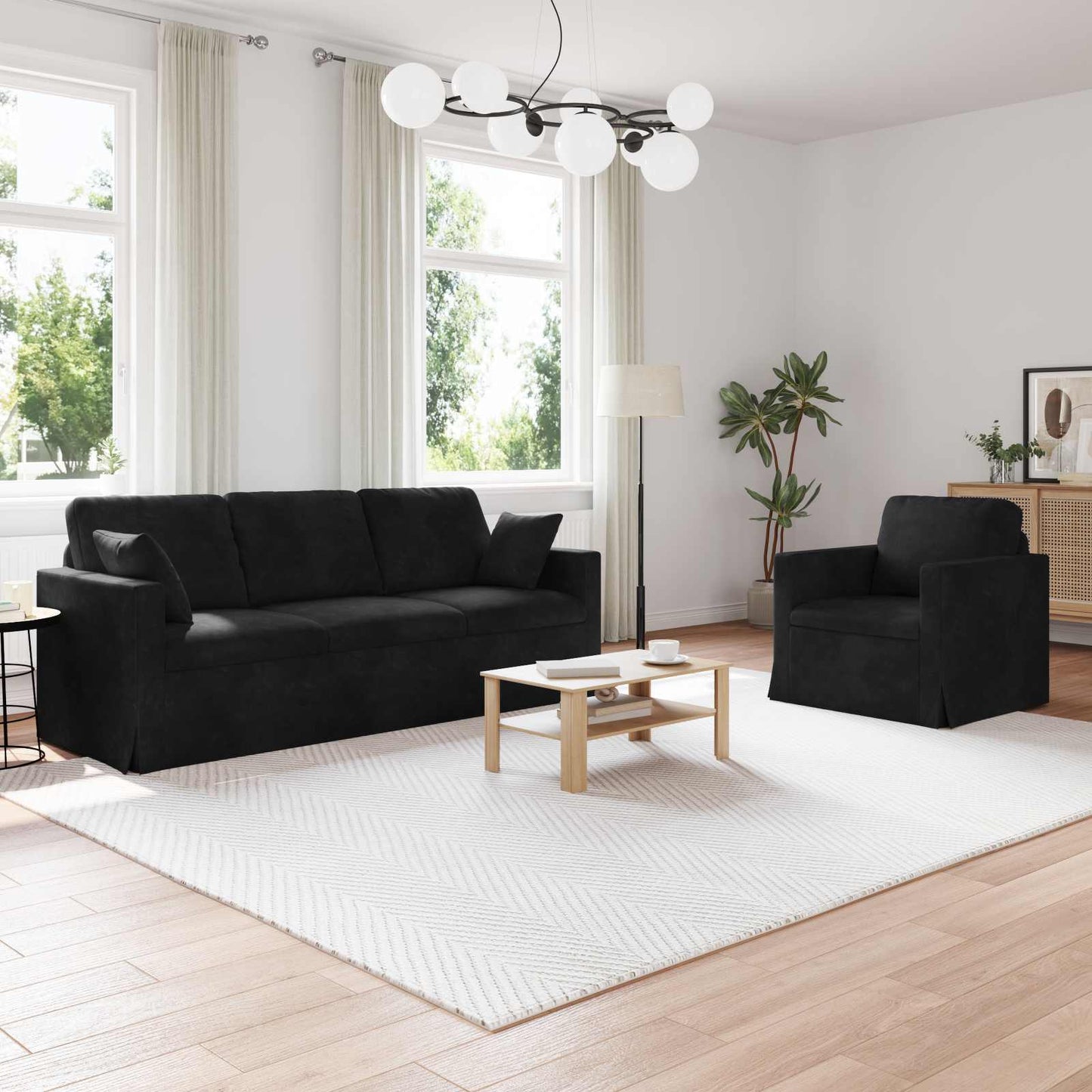 vidaXL Σετ Καναπέ 2 pcs Μαύρο 198 x 78 x 80 εκ Βελούδο